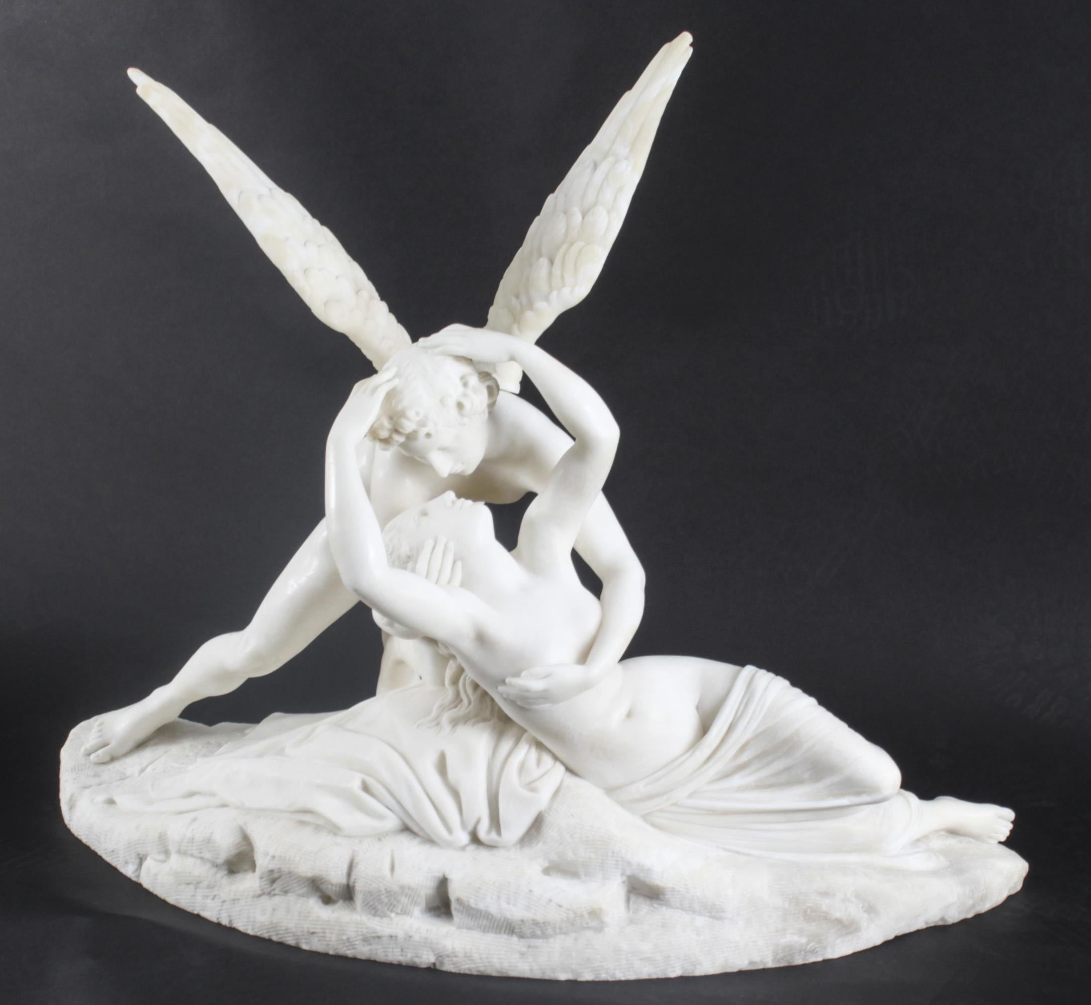Antique Carrara Marble Lovers Sculpture after Canova 19th Century 9