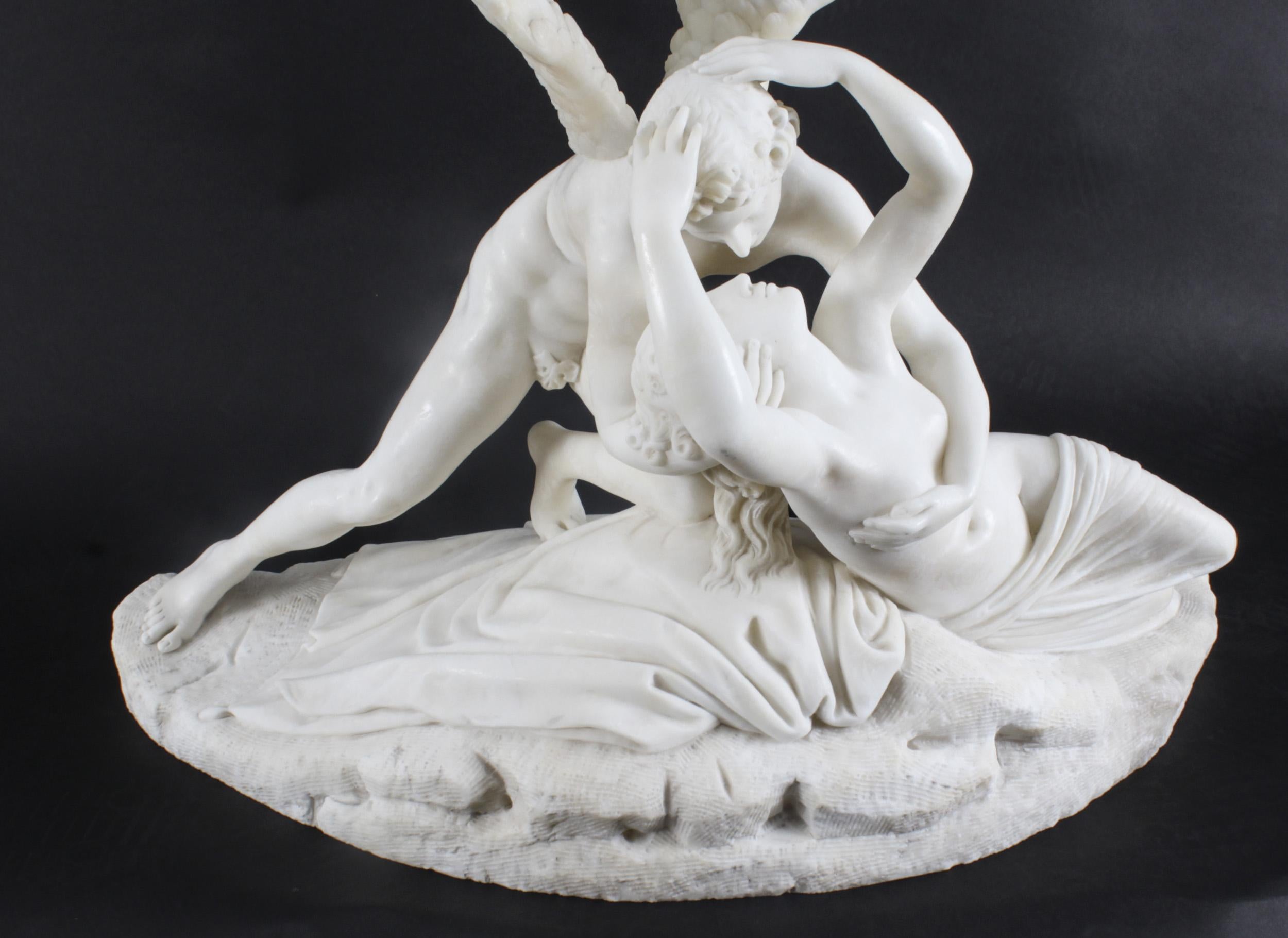 Italian Antique Carrara Marble Lovers Sculpture after Canova 19th Century