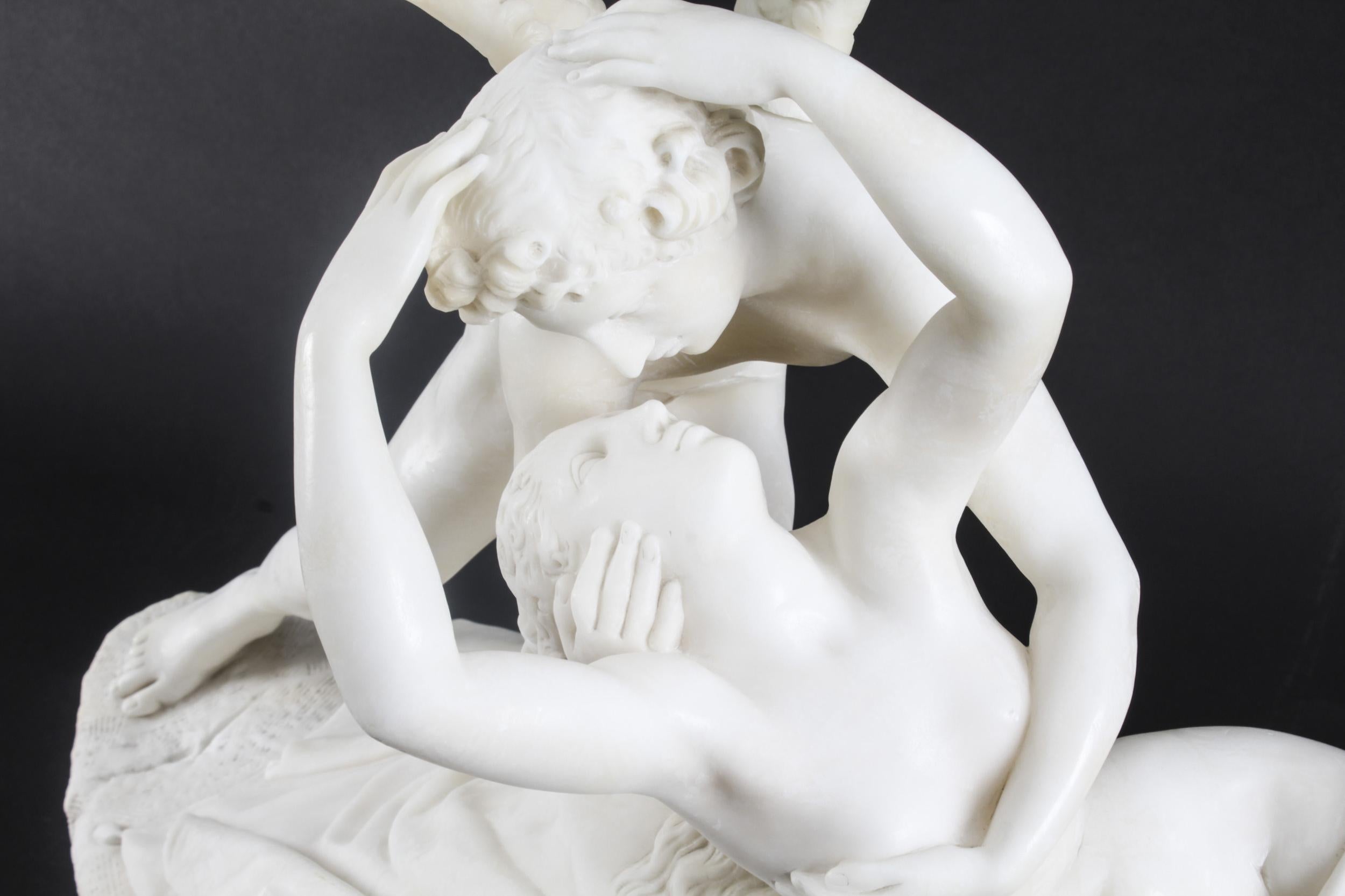 Late 19th Century Antique Carrara Marble Lovers Sculpture after Canova 19th Century