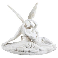 Antique Carrara Marble Lovers Sculpture After Canova 19th Century