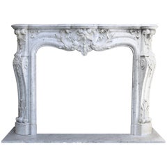 Antique Carrara Marble Mantel Piece in Style of Louis XV