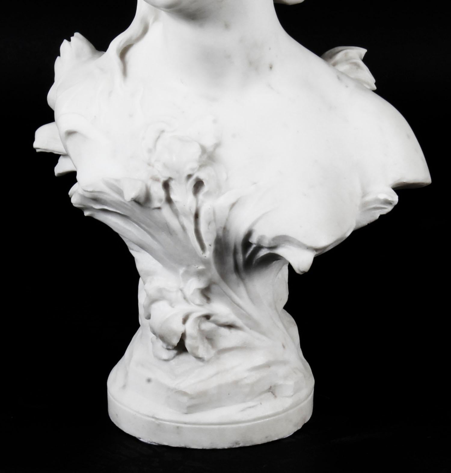 Antique Carrara Marble Portrait Bust by Auguste Moreau, 19th Century For Sale 5