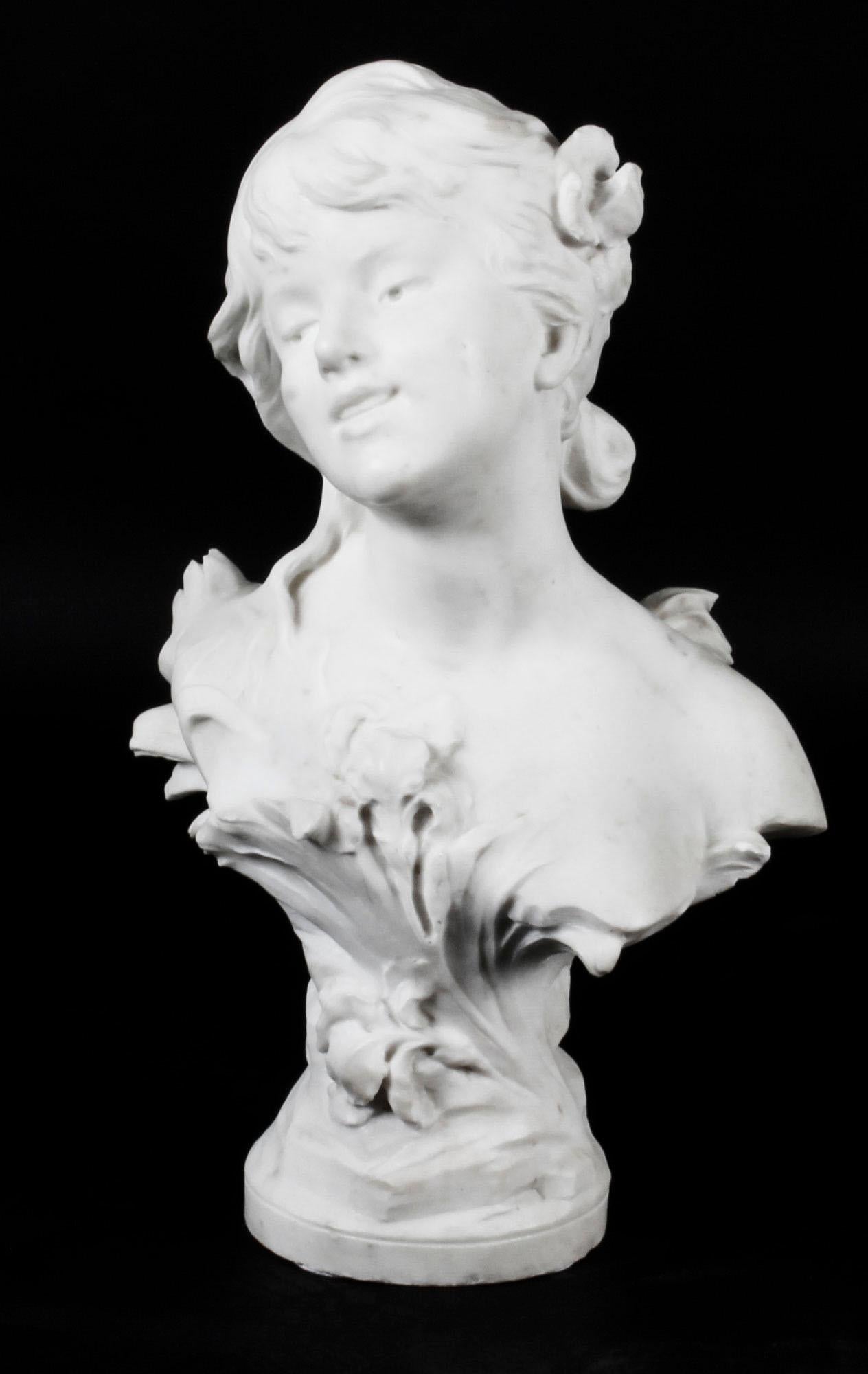 Antique Carrara Marble Portrait Bust by Auguste Moreau, 19th Century For Sale 8