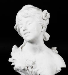 Antique Carrara Marble Portrait Bust by Auguste Moreau, 19th Century