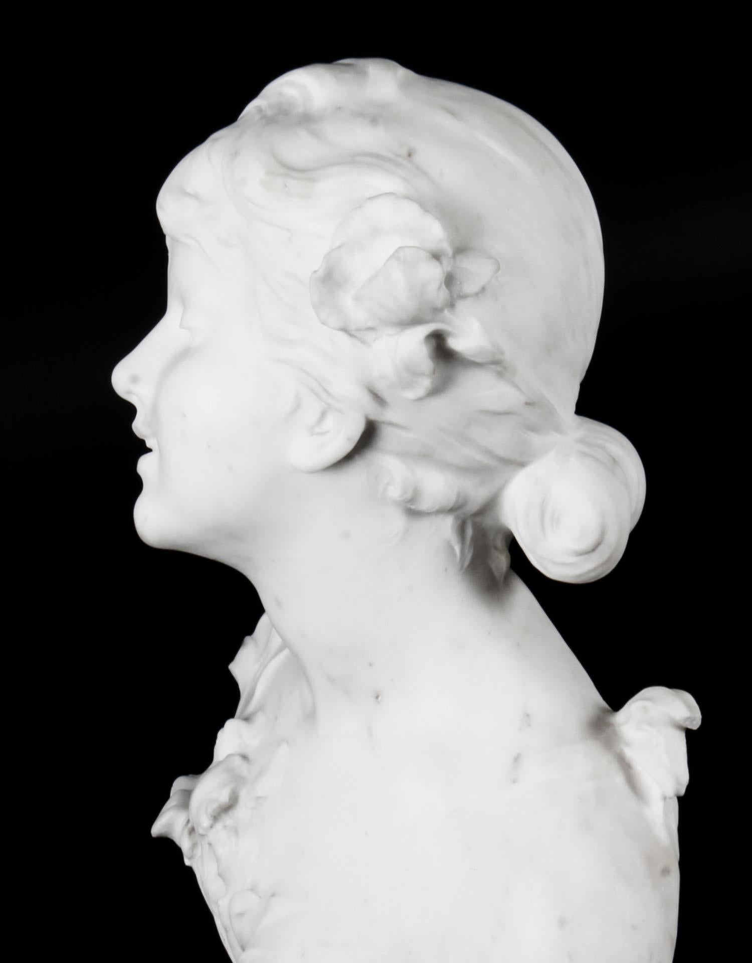 Antique Carrara Marble Portrait Bust by Auguste Moreau, 19th Century In Good Condition For Sale In London, GB