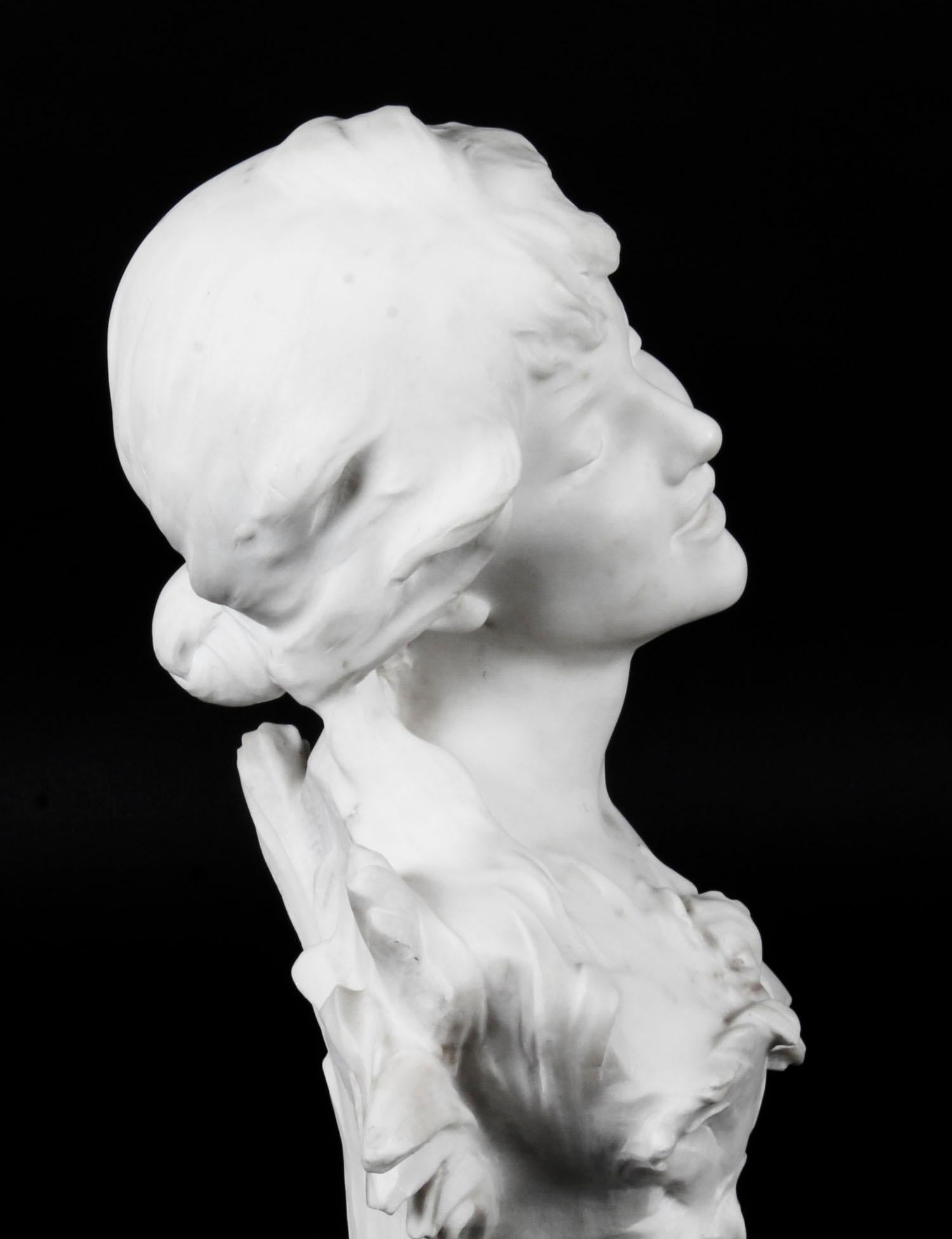 Antique Carrara Marble Portrait Bust by Auguste Moreau, 19th Century For Sale 2