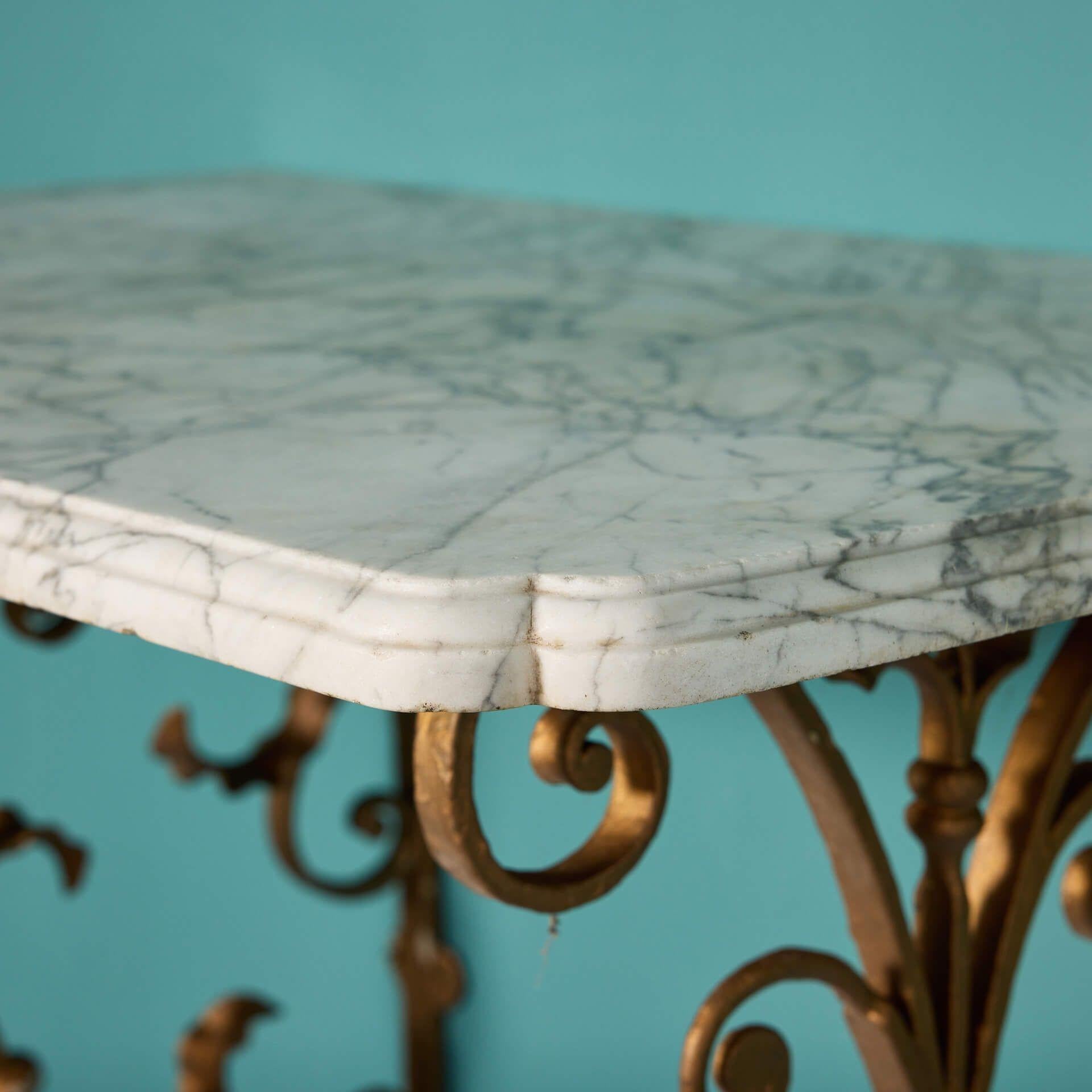 English Antique Carrara Marble Wall Mounted Console Table For Sale