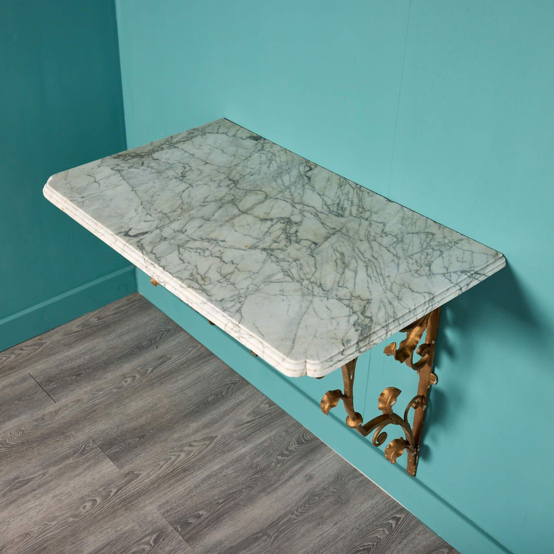 Metal Antique Carrara Marble Wall Mounted Console Table For Sale