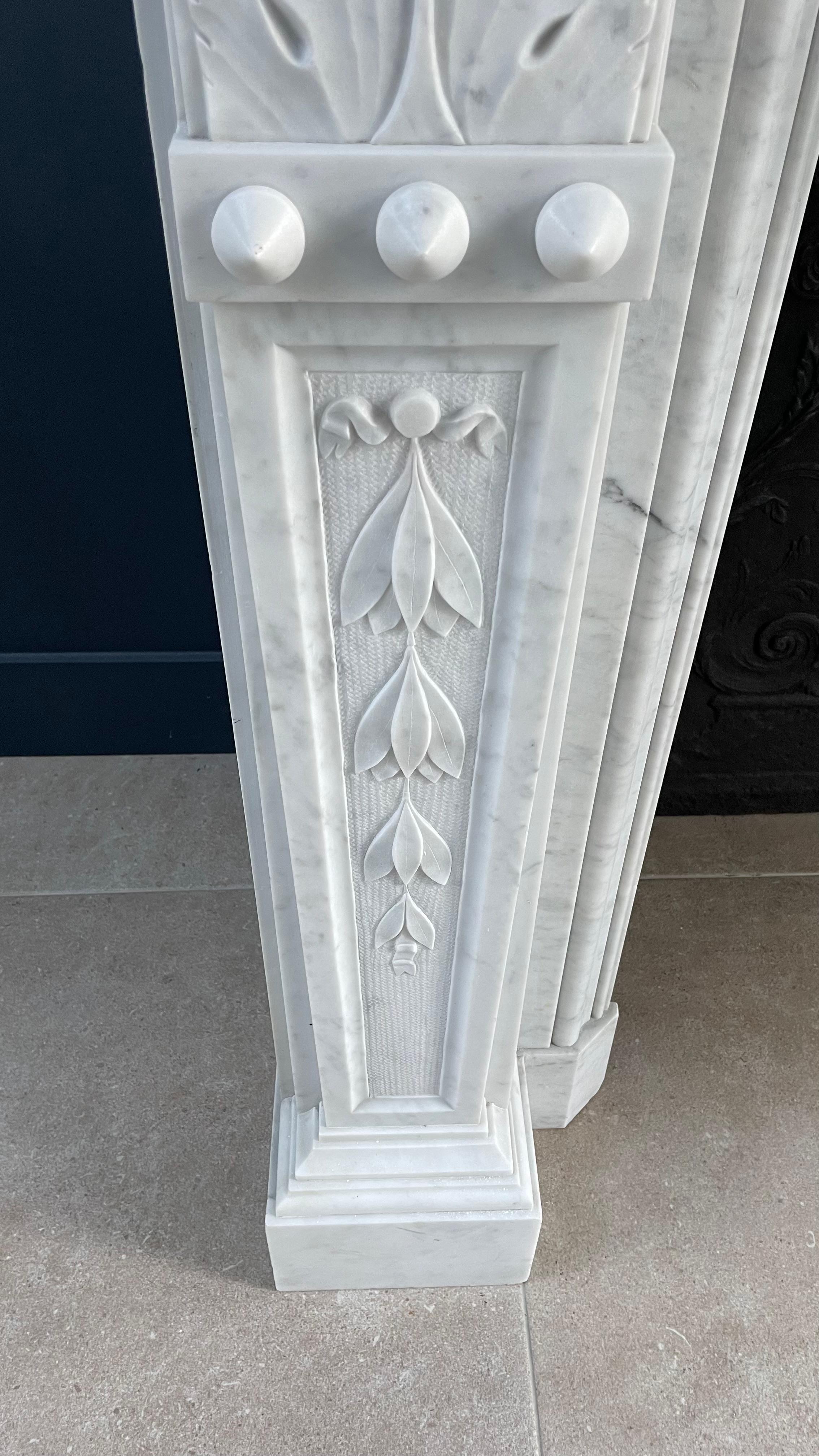 Antique Carrara White Marble Circular Fireplace For Sale 11
