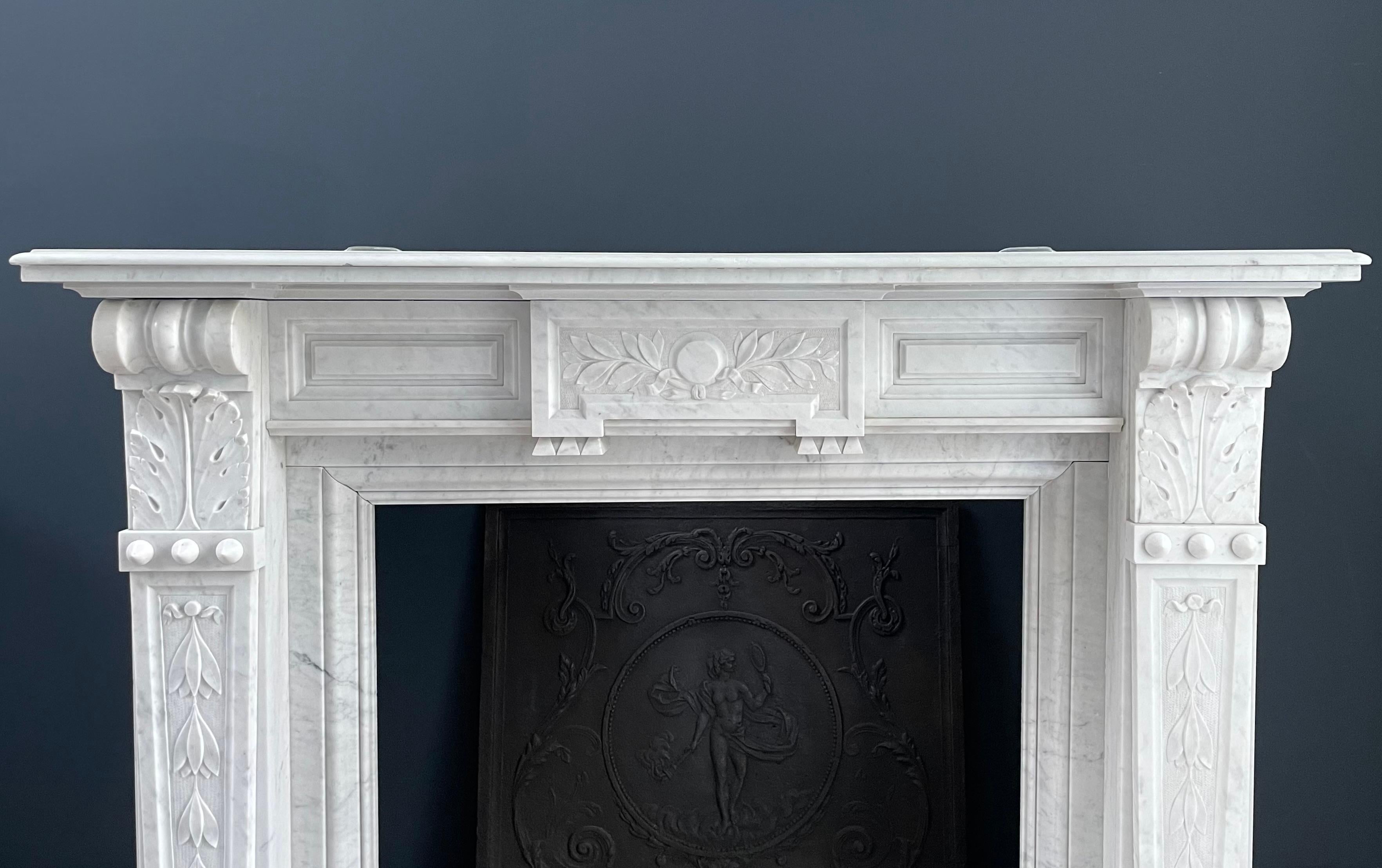 French Antique Carrara White Marble Circular Fireplace For Sale