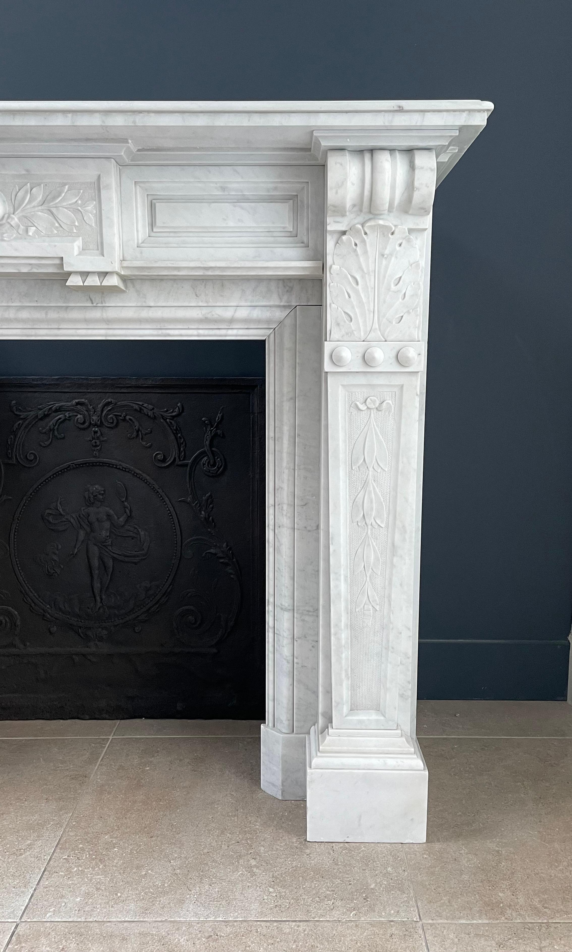 19th Century Antique Carrara White Marble Circular Fireplace For Sale