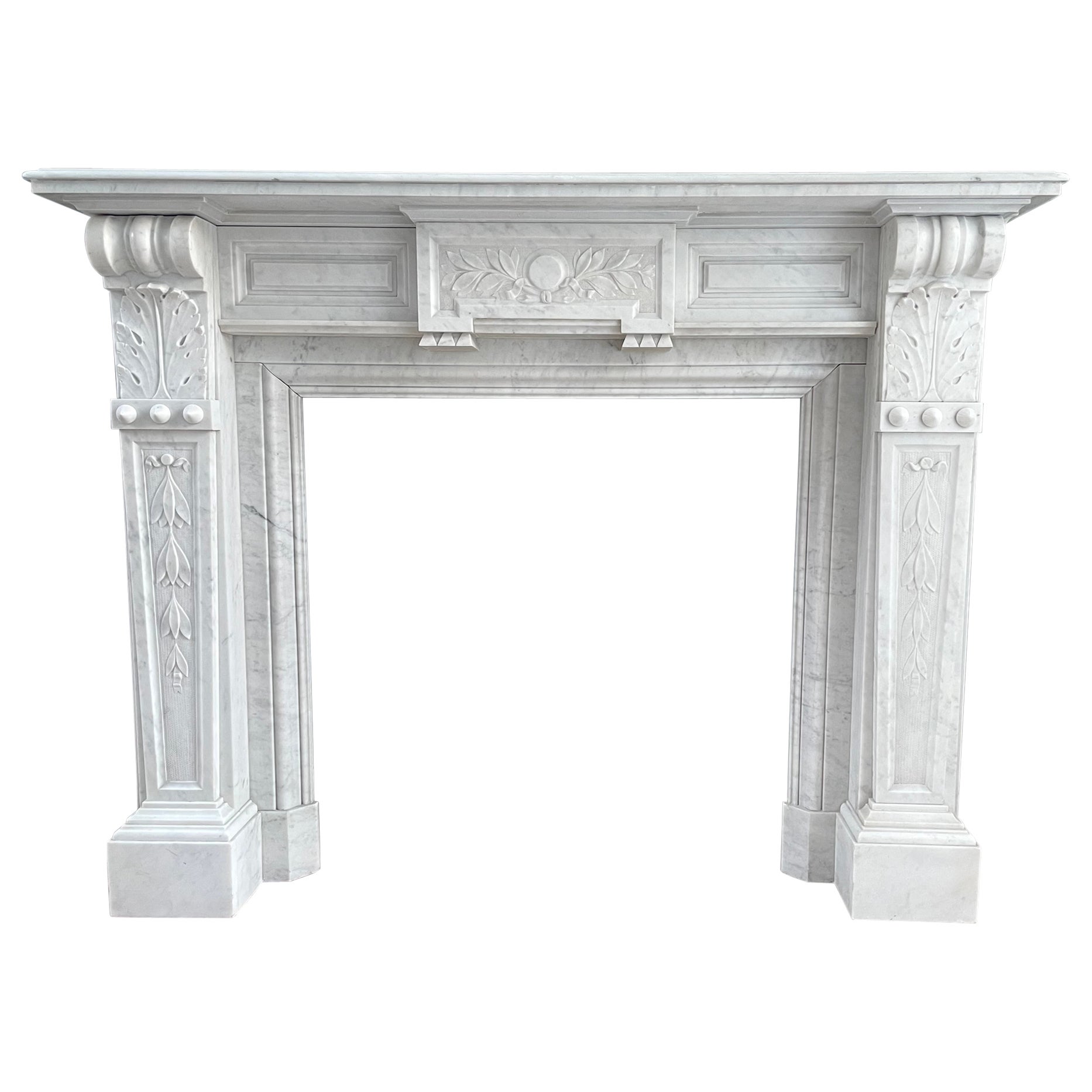 Antique Carrara White Marble Circular Fireplace