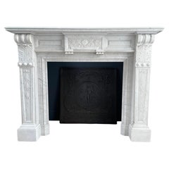 Antique Carrara White Marble Circular Fireplace
