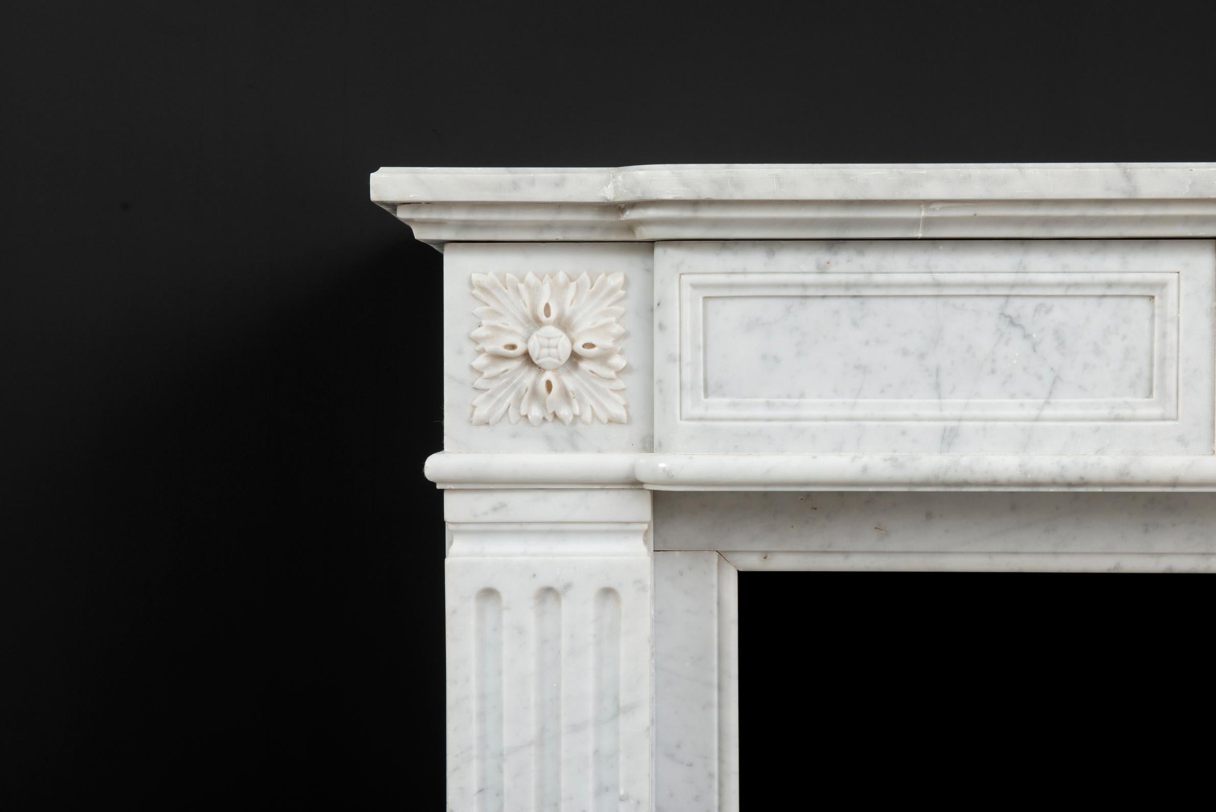 Louis XVI Antique Carrara White Marble Fireplace