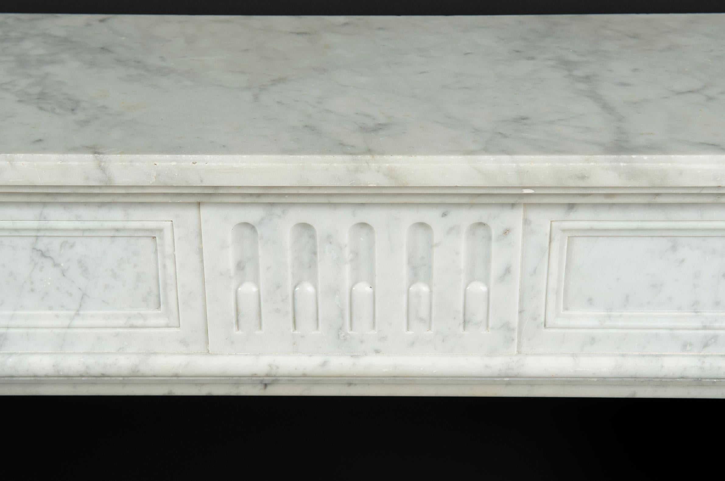 French Antique Carrara White Marble Fireplace