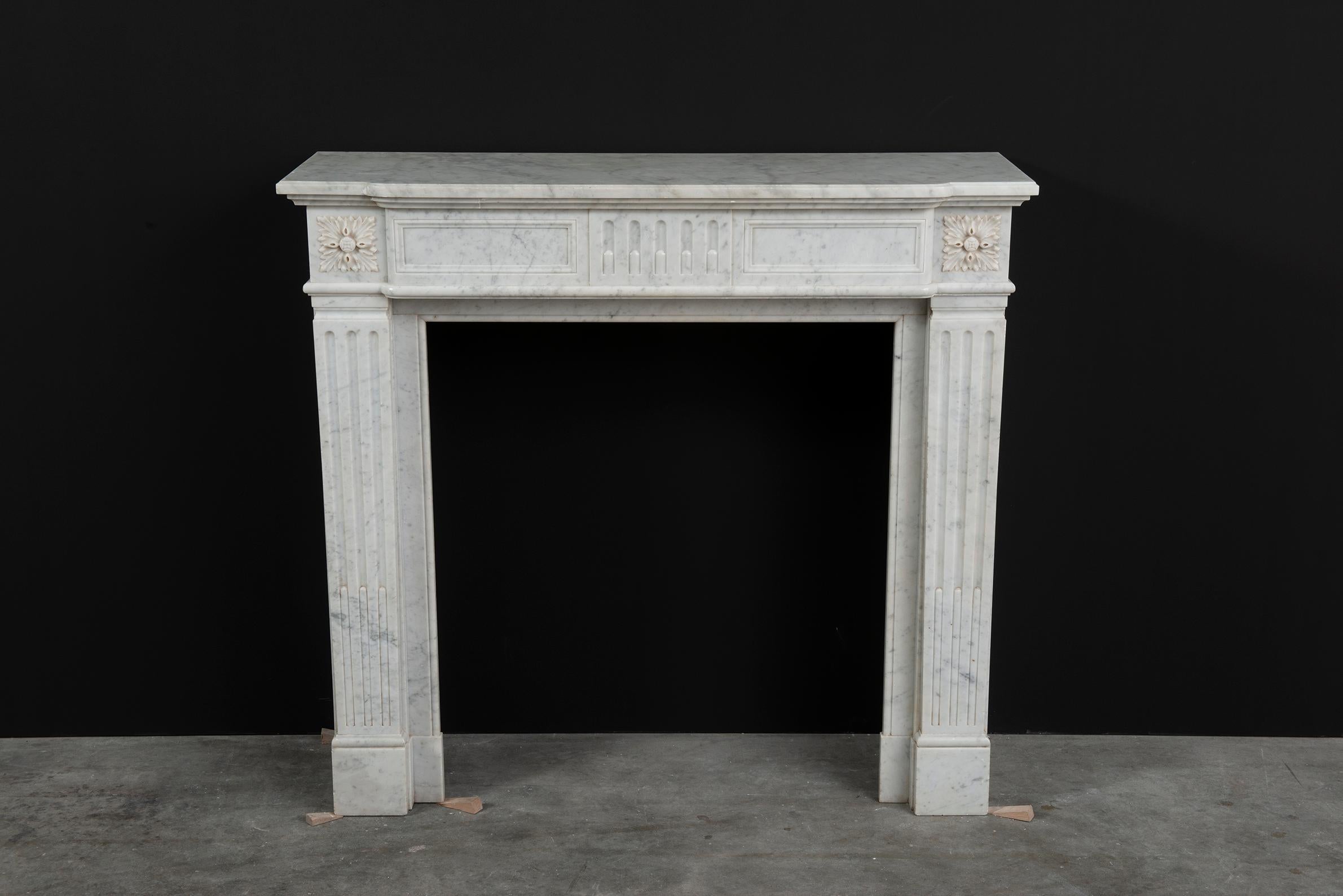 19th Century Antique Carrara White Marble Fireplace