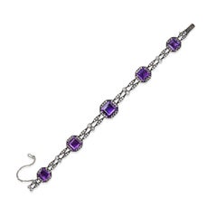 Antique Carré-Cut Amethyst and Silver and Diamond Bracelet