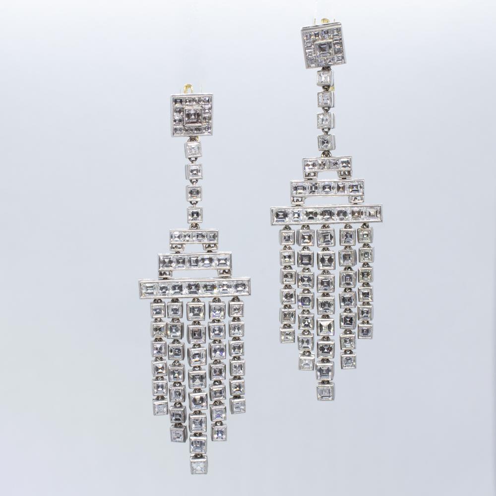 Art Deco Antique Carre Cut Diamond Platinum Earrings 