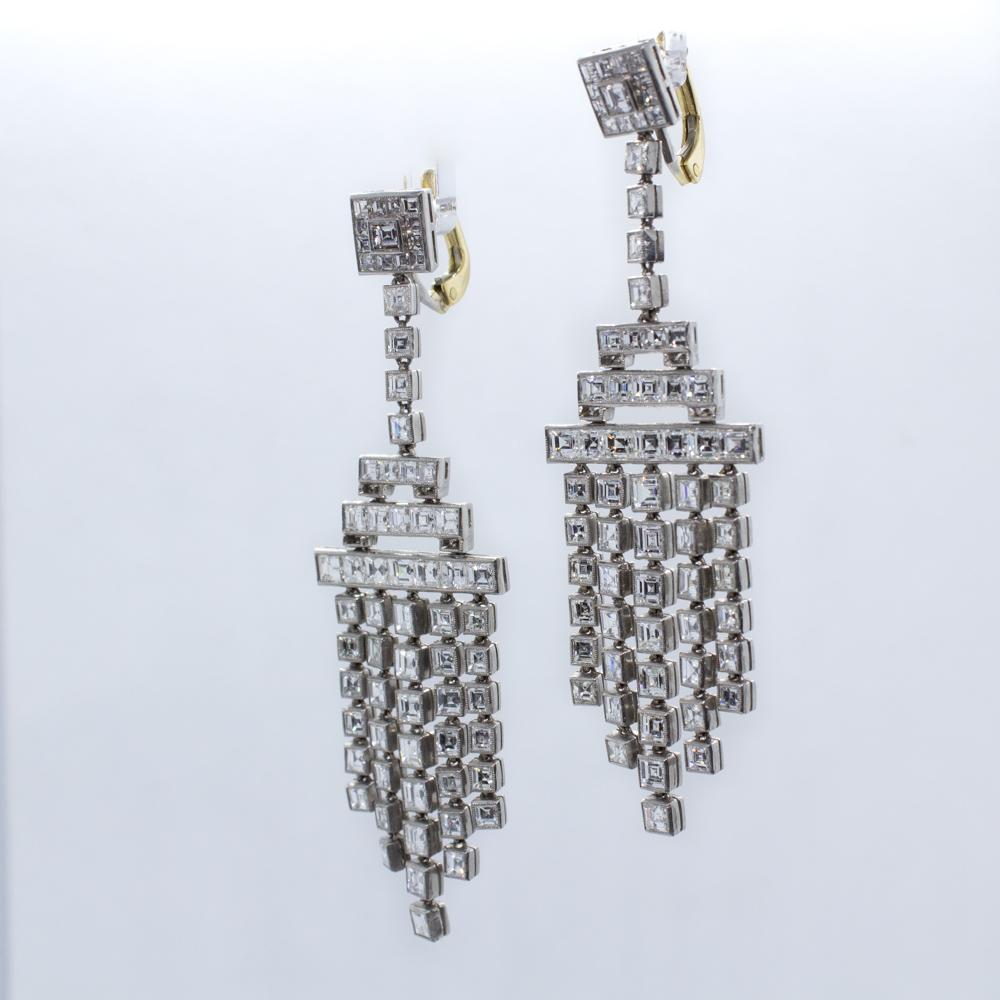 Antique Carre Cut Diamond Platinum Earrings  In New Condition In Scottsdale, AZ