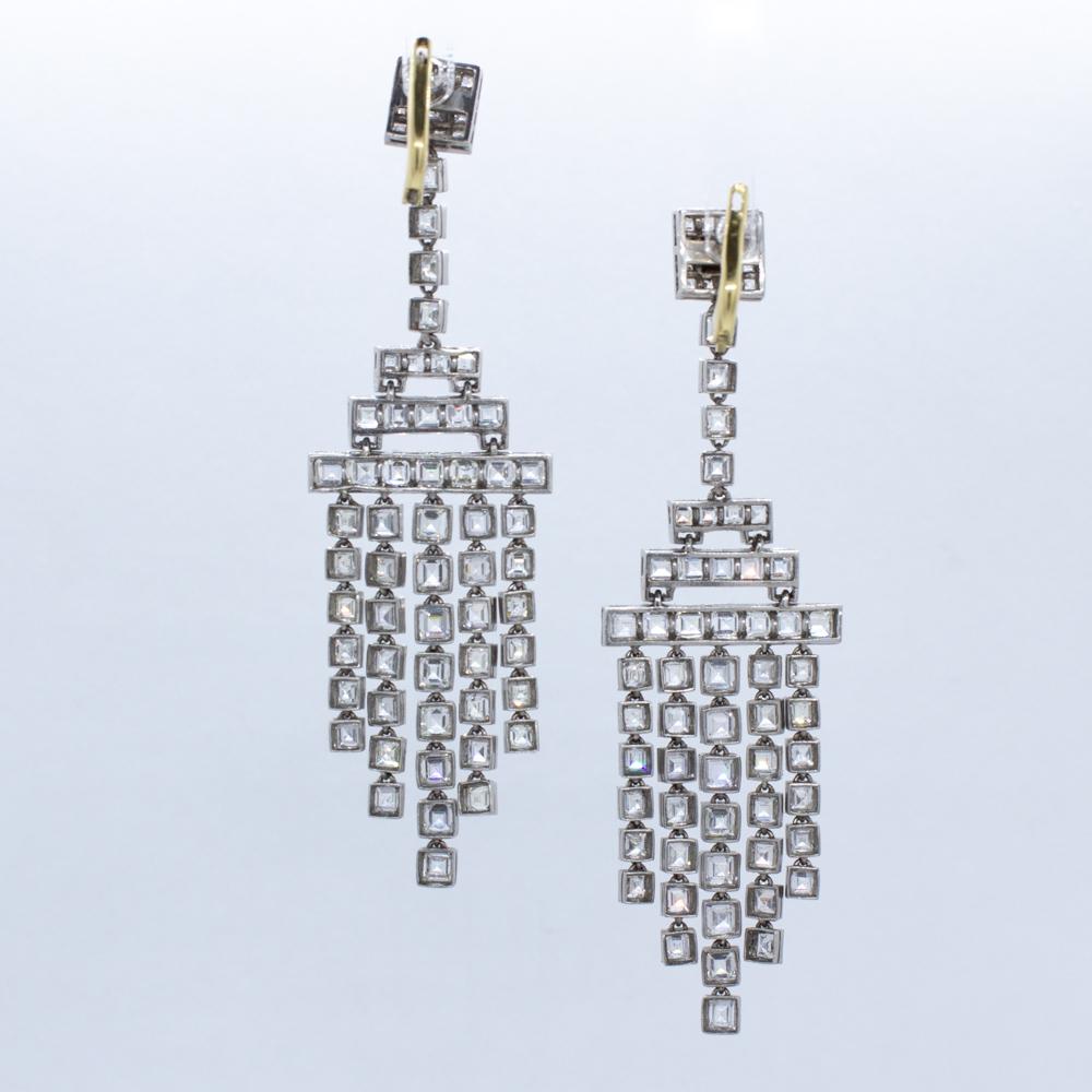 Women's Antique Carre Cut Diamond Platinum Earrings 