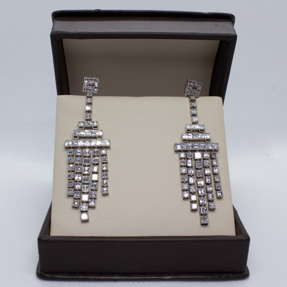 Antique Carre Cut Diamond Platinum Earrings  1