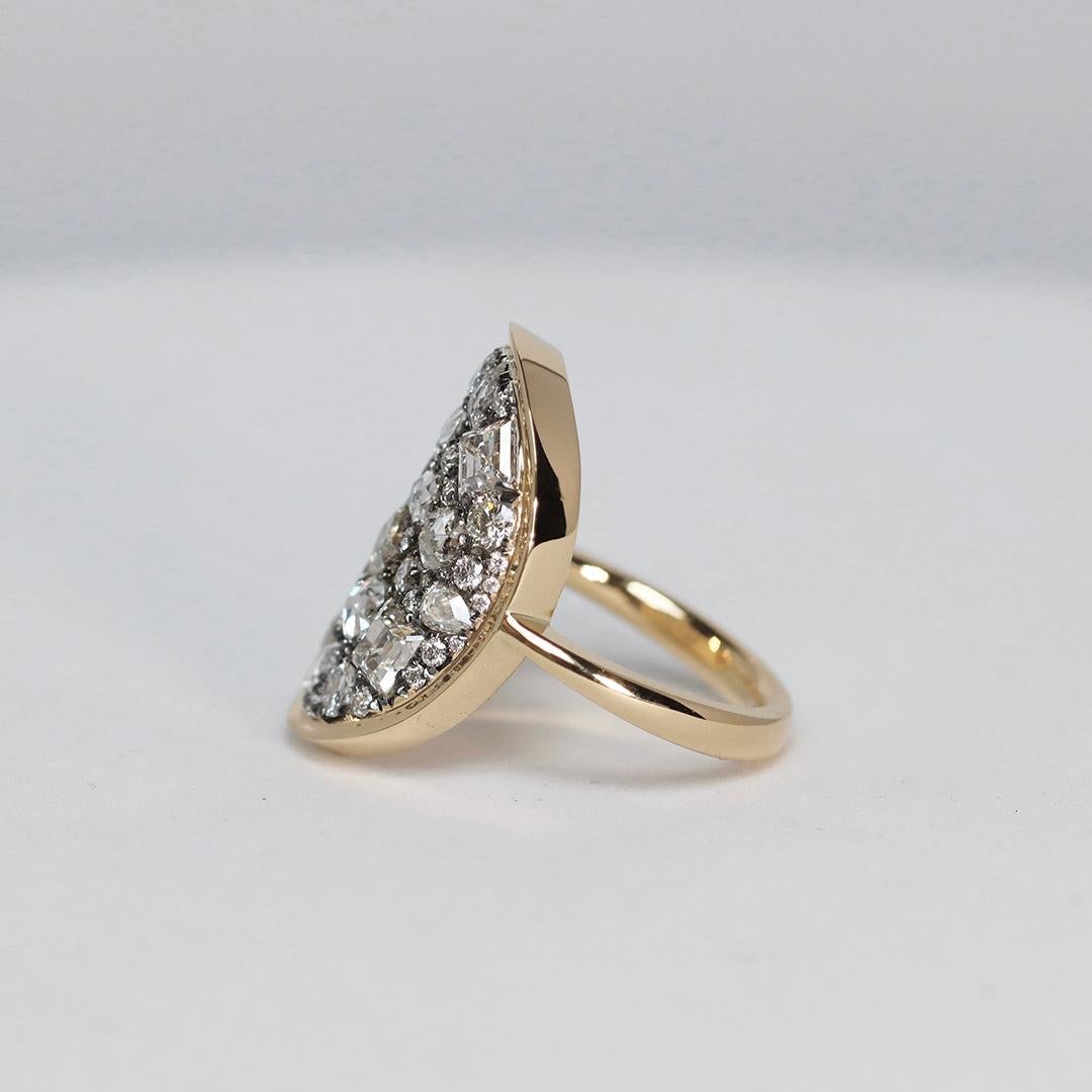 Mixed Cut Antique Carré-cut + Rose-cut + Brilliant-cut White Diamond Mosaic Set Pavé Ring For Sale