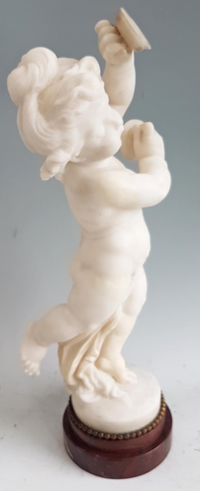 French Antique Carrera Marble of a Dancing Putti playing Cymbals after Clodion For Sale