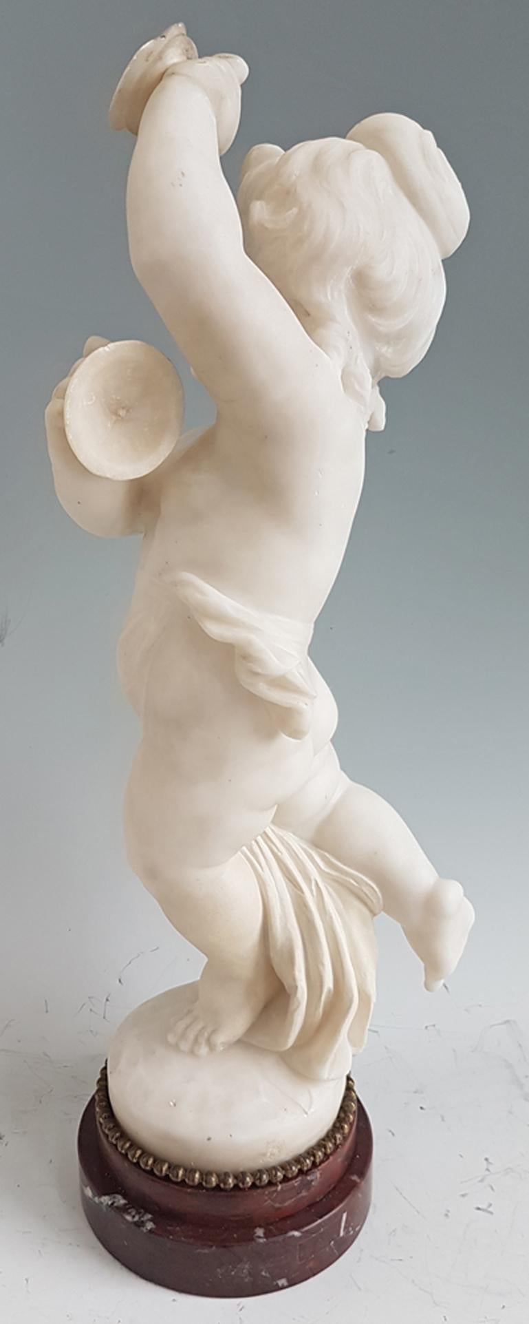 Antique Carrera Marble of a Dancing Putti playing Cymbals after Clodion In Good Condition For Sale In London, GB