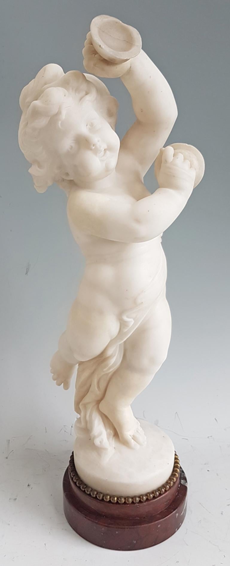 Carrara Marble Antique Carrera Marble of a Dancing Putti playing Cymbals after Clodion For Sale