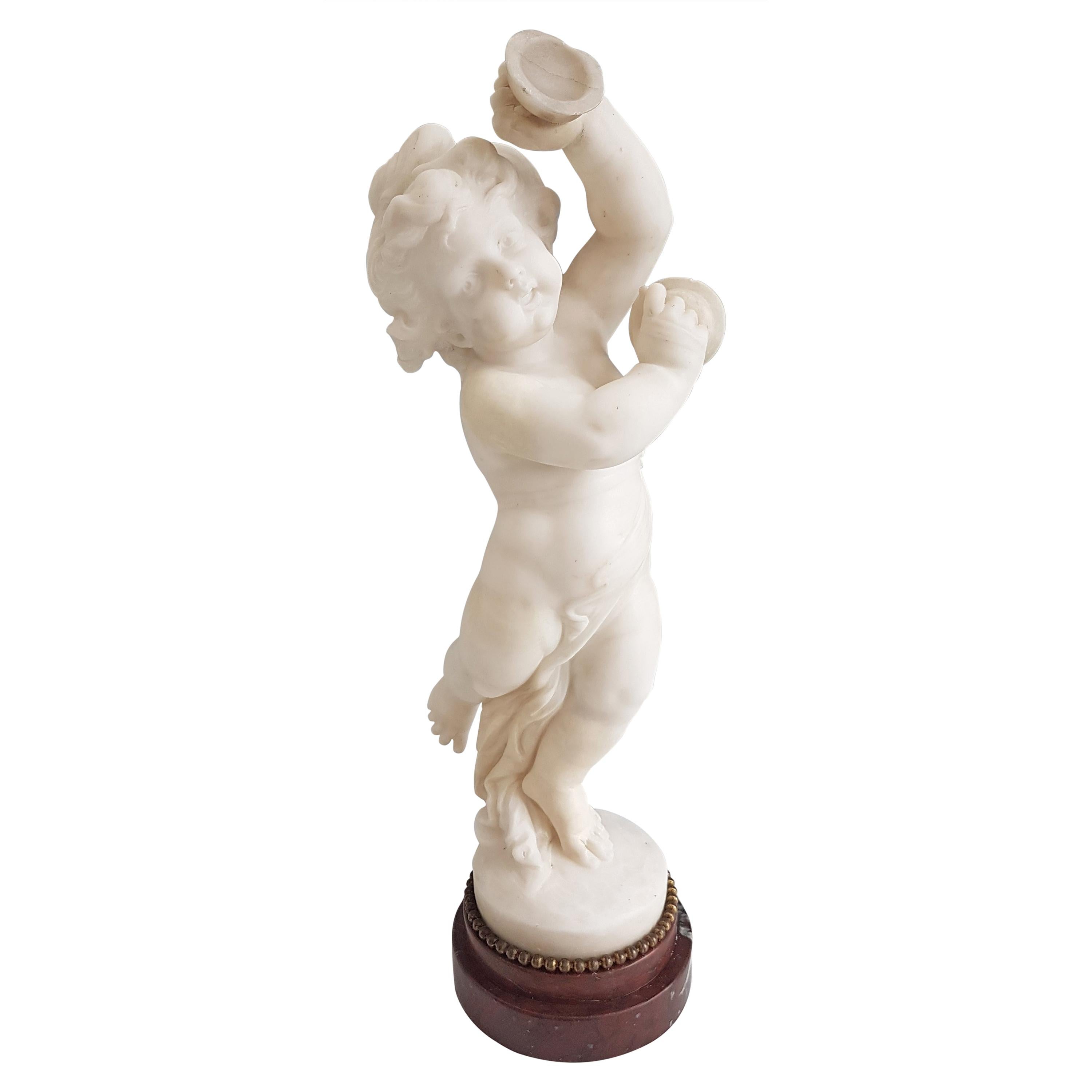 Antique Carrera Marble of a Dancing Putti playing Cymbals after Clodion