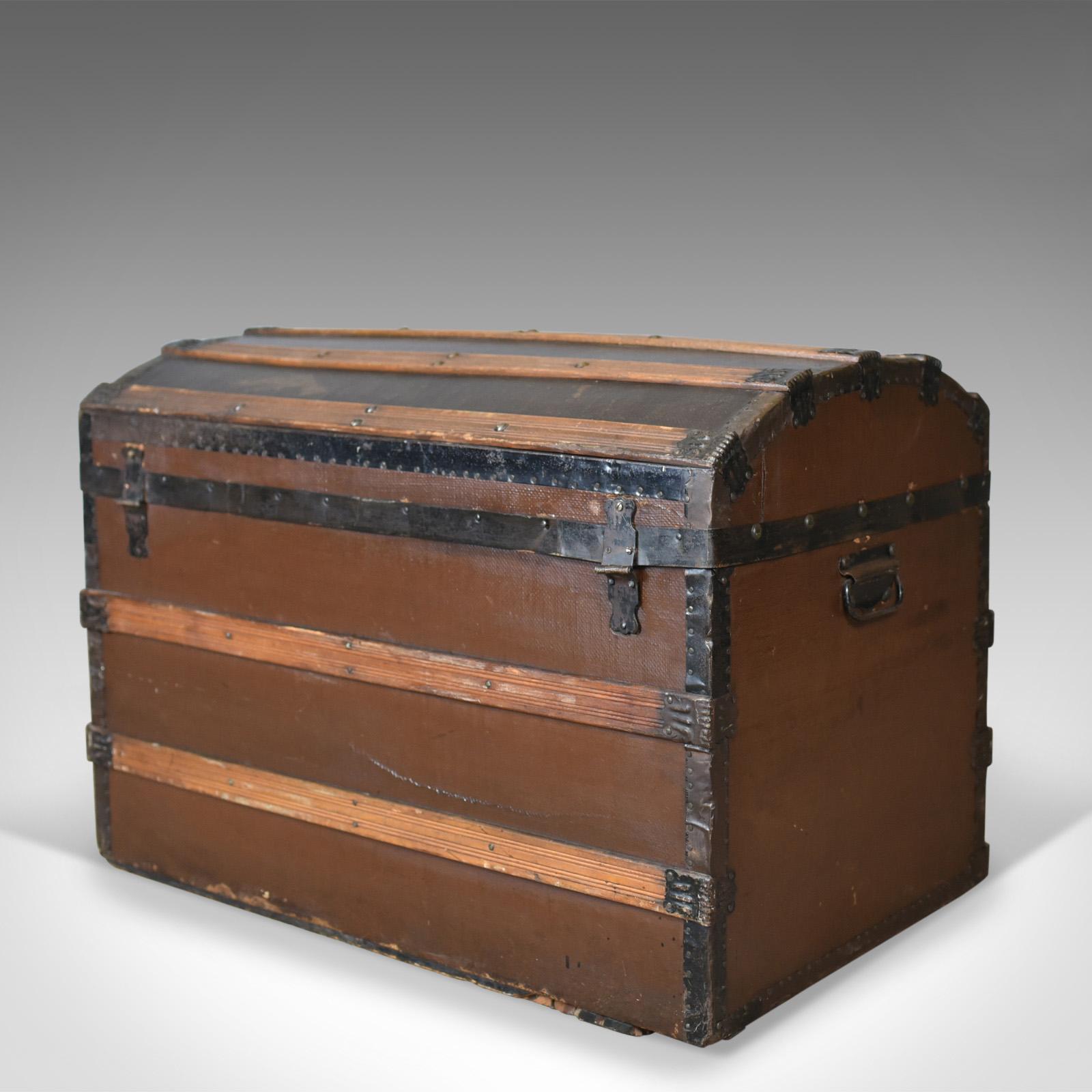 Wood Antique Carriage Chest, Victorian, Dome Topped Trunk, 19th Century, circa 1890