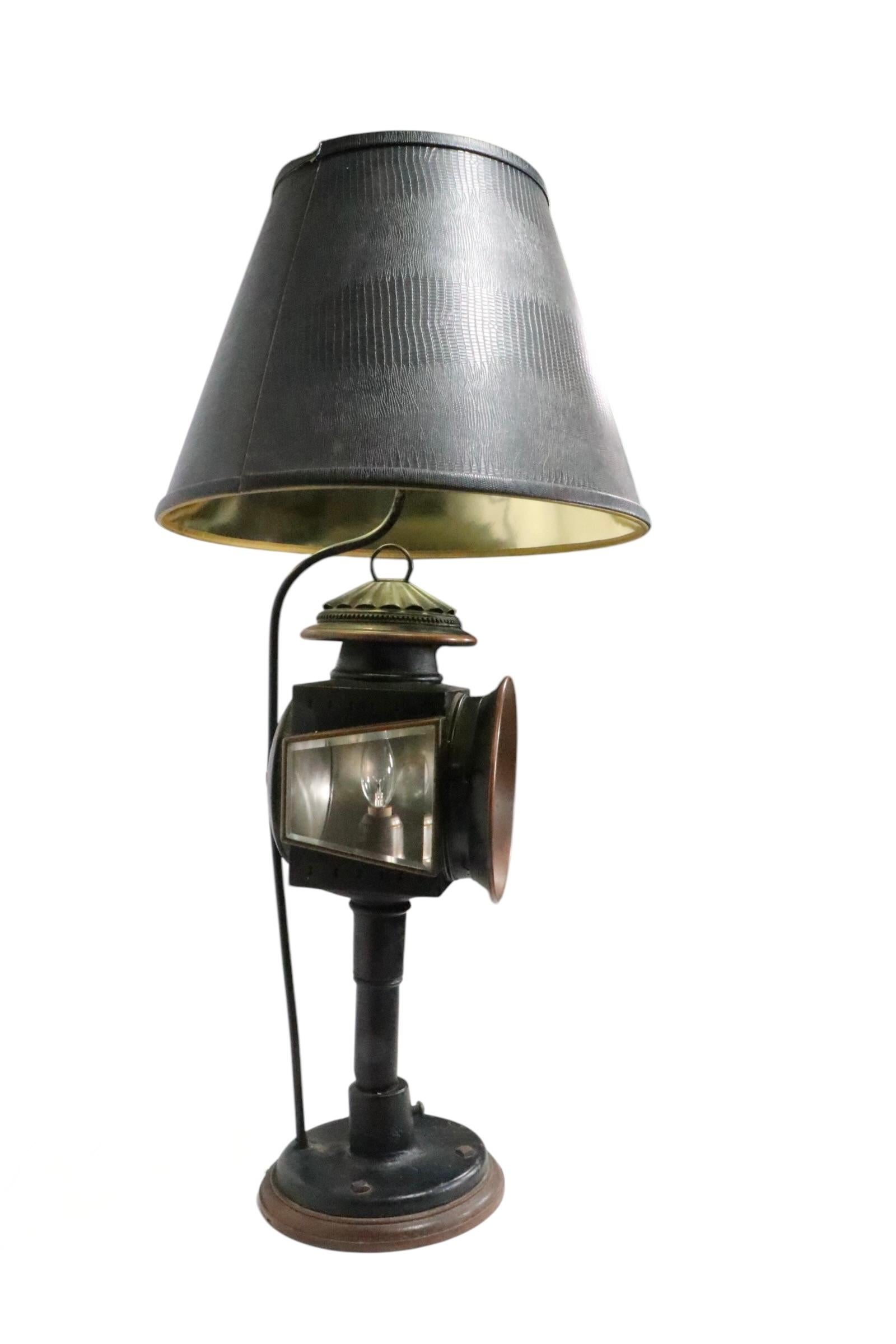 Antique Carriage Lamp by Brewster & C Mounted as a Steampunk Style Table Lamp For Sale 4
