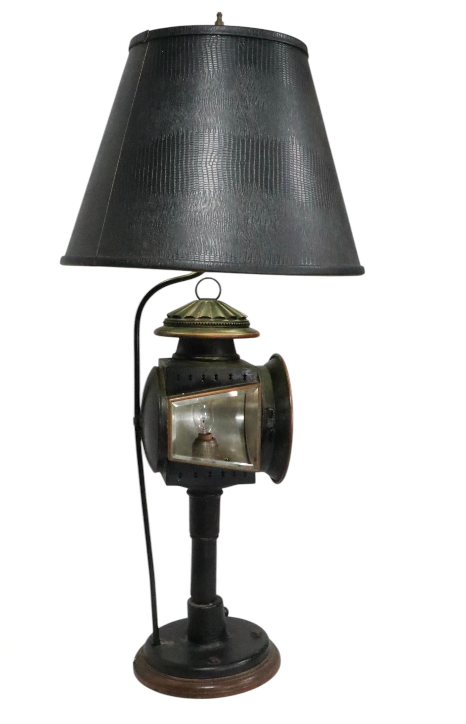 Antique Carriage Lamp by Brewster & C Mounted as a Steampunk Style Table Lamp For Sale 5