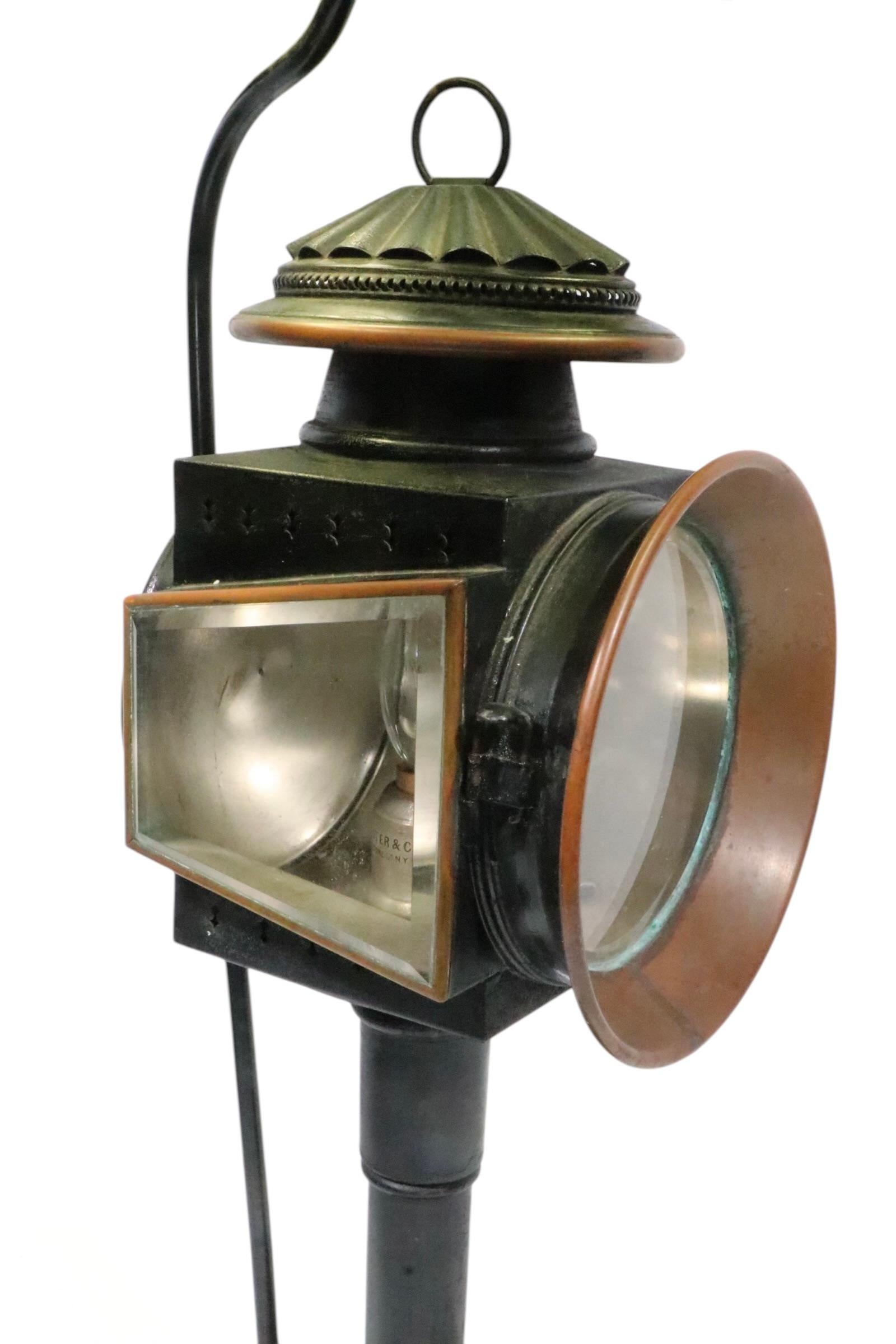 Antique Carriage Lamp by Brewster & C Mounted as a Steampunk Style Table Lamp For Sale 7