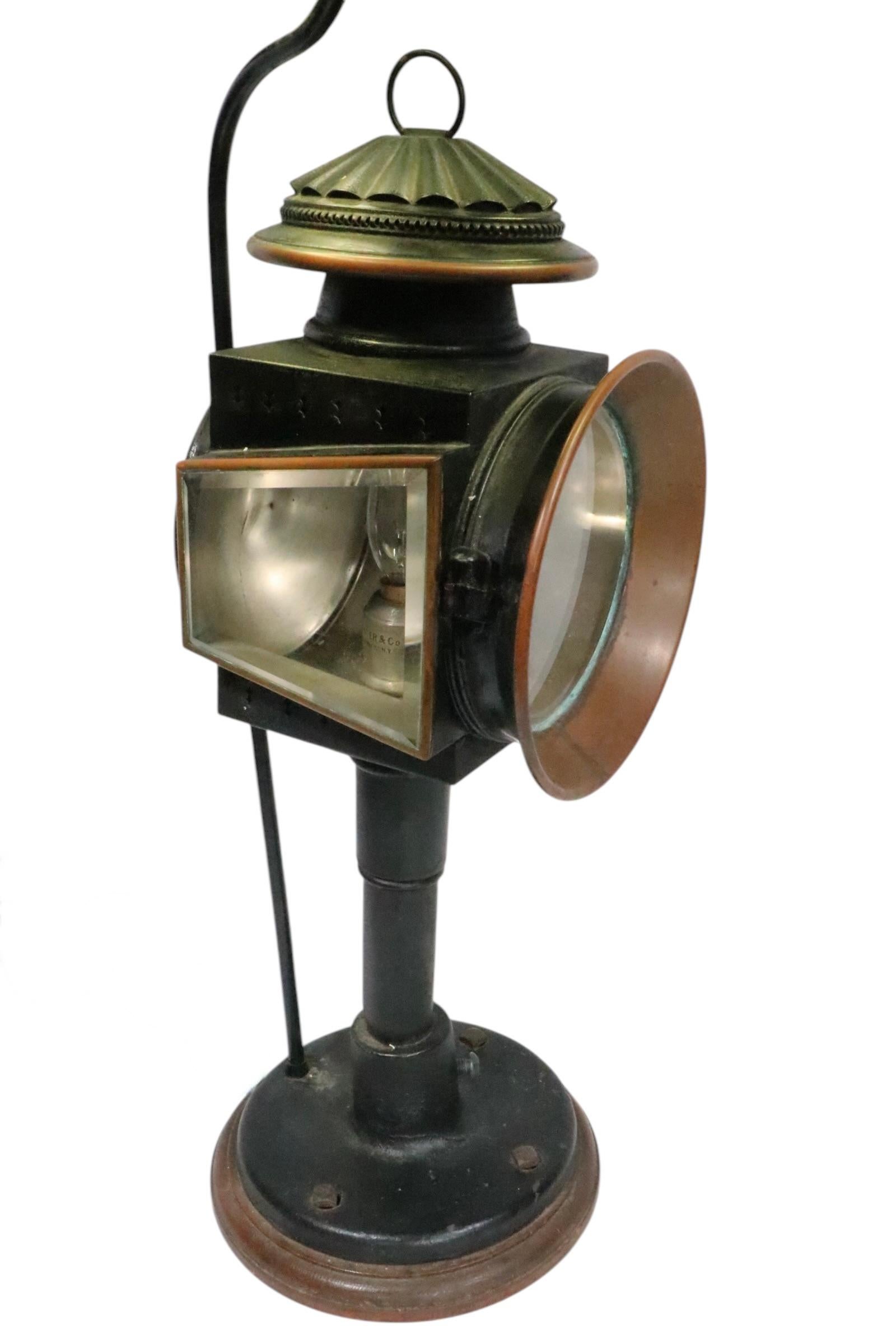 Antique Carriage Lamp by Brewster & C Mounted as a Steampunk Style Table Lamp For Sale 8