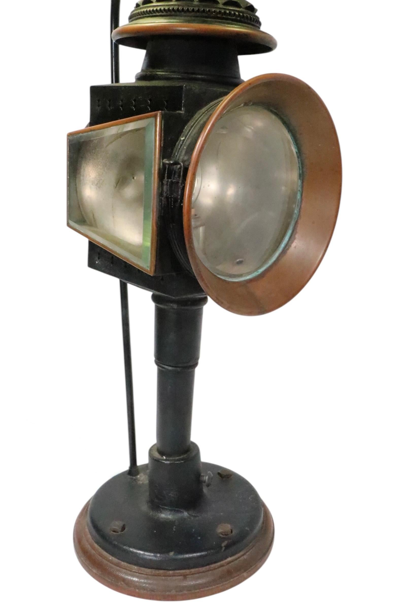 Antique Carriage Lamp by Brewster & C Mounted as a Steampunk Style Table Lamp For Sale 9