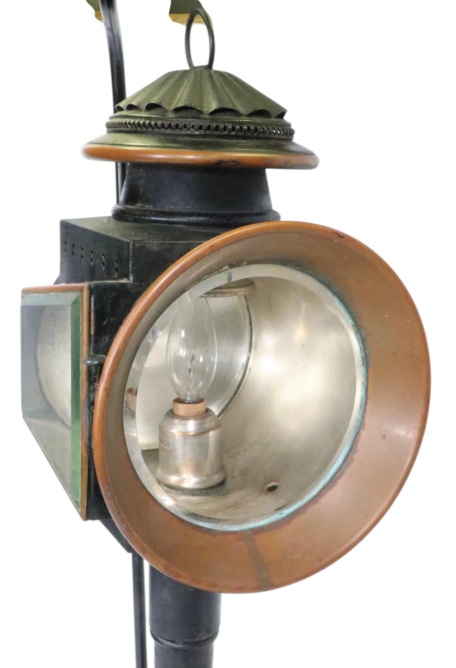 Antique Carriage Lamp by Brewster & C Mounted as a Steampunk Style Table Lamp For Sale 10