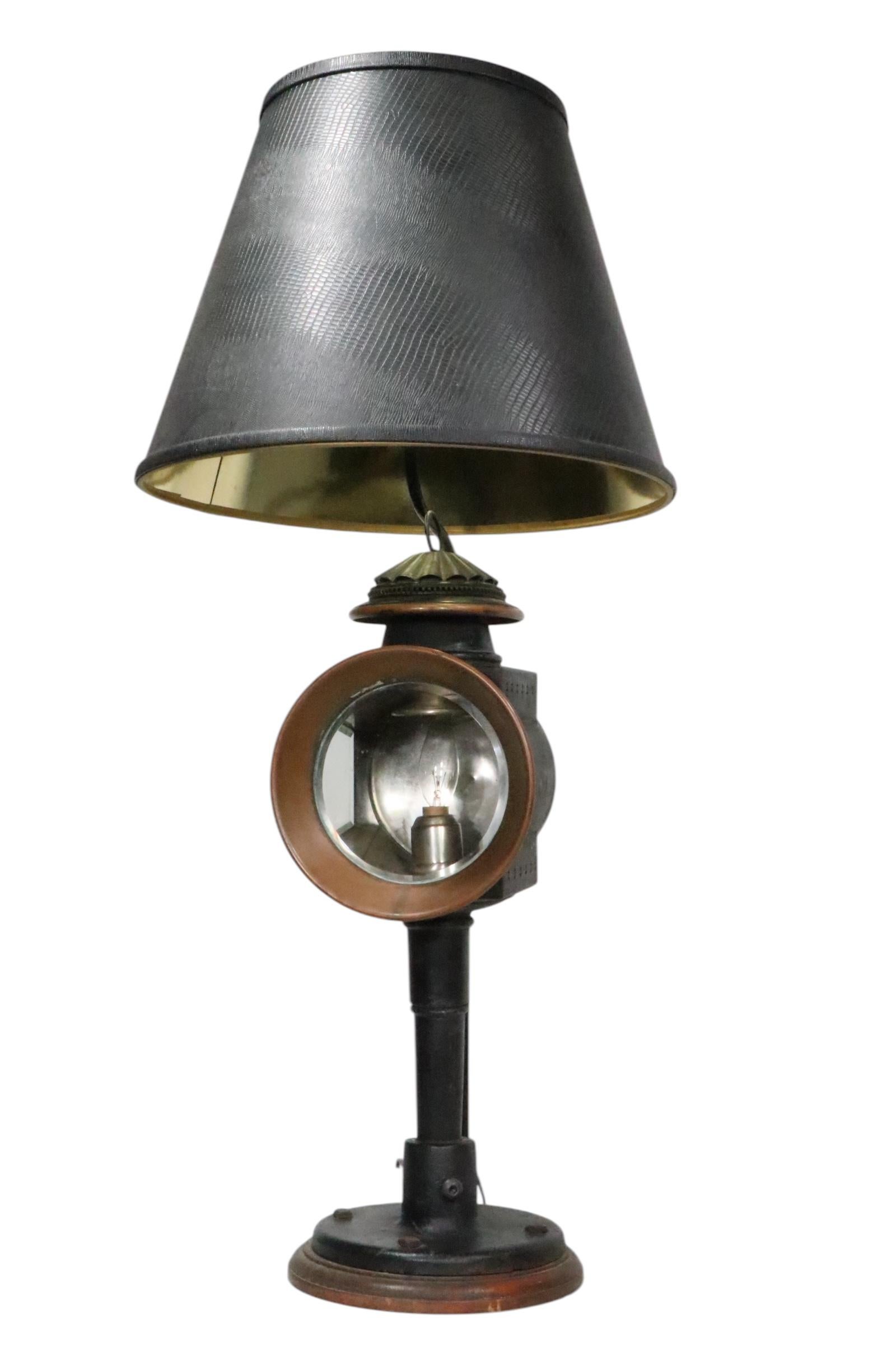 Antique Carriage Lamp by Brewster & C Mounted as a Steampunk Style Table Lamp For Sale 12