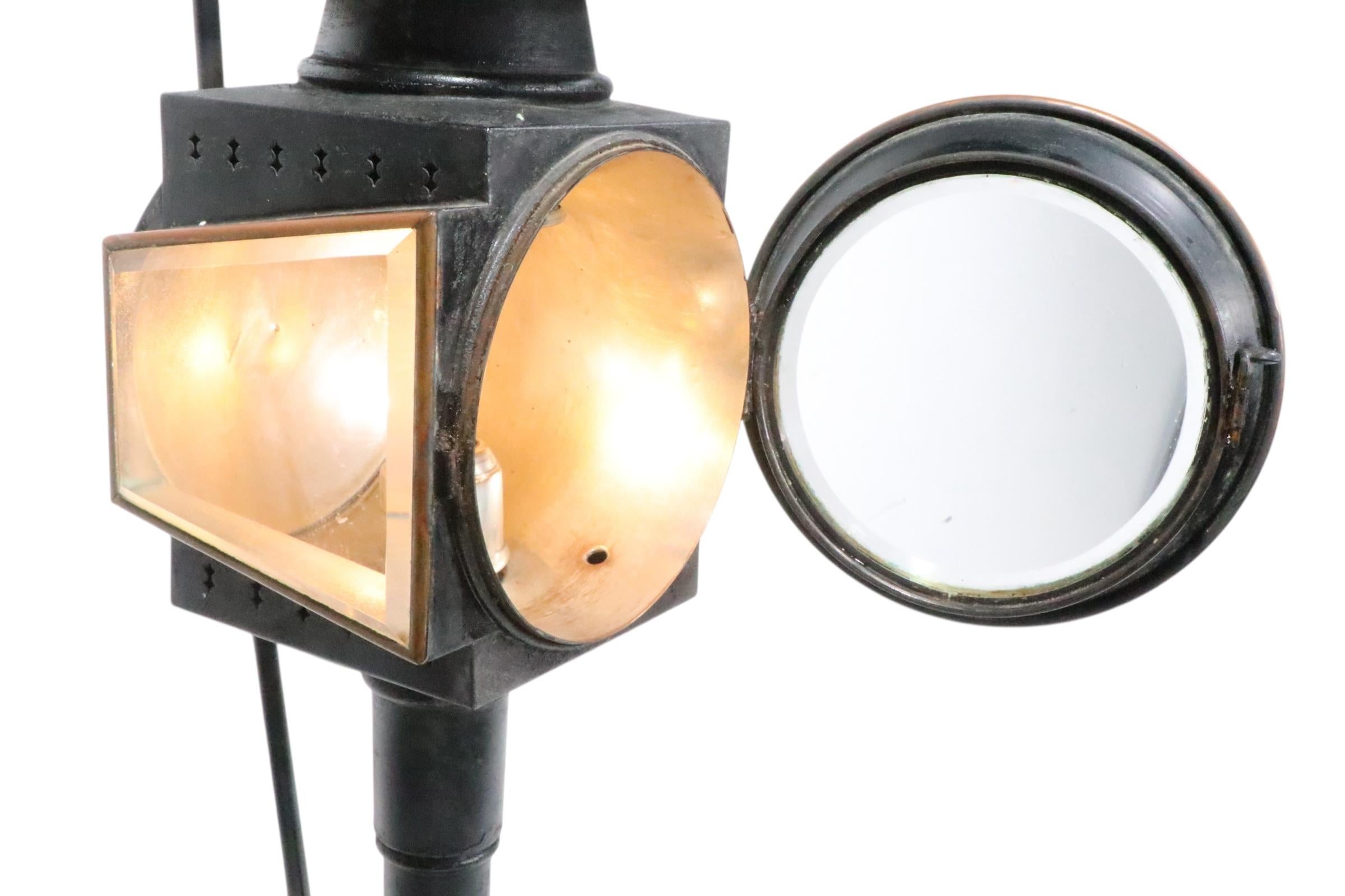 Antique Carriage Lamp by Brewster & C Mounted as a Steampunk Style Table Lamp For Sale 14