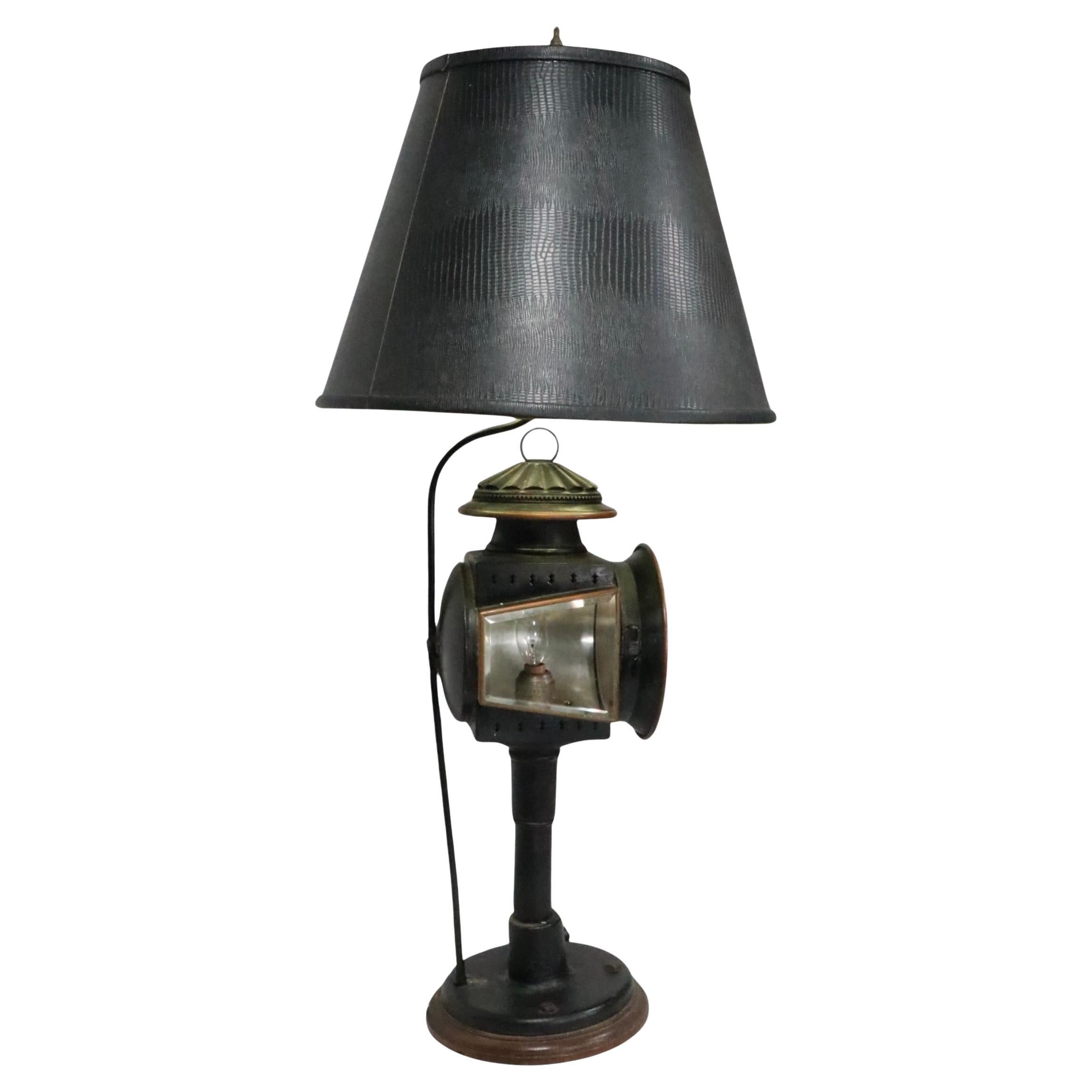 Antique Carriage Lamp by Brewster & C Mounted as a Steampunk Style Table Lamp For Sale