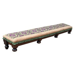 Antique Carriage Stool, Long Victorian Footrest Mahogany Needlepoint, circa 1870