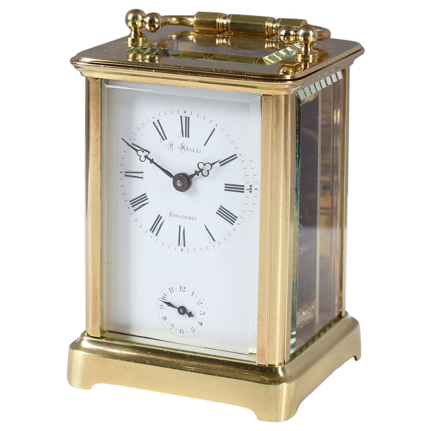 Antique Carriage, Travel Alarm Clock, Signed Möller Schleswig, circa 1900