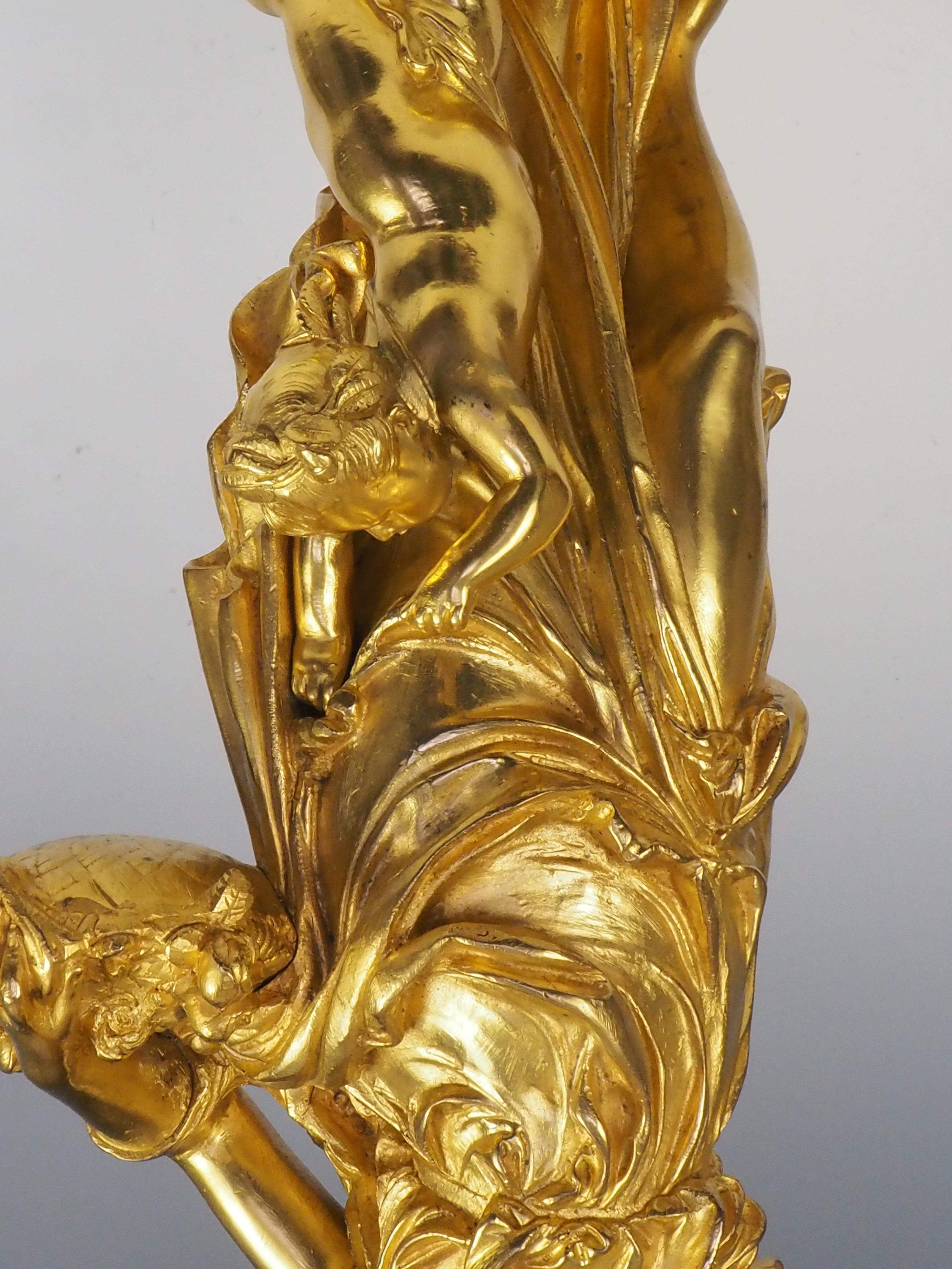 Lampe à huile ancienne en bronze doré signée Carrier-Beluese Lady en vente 4
