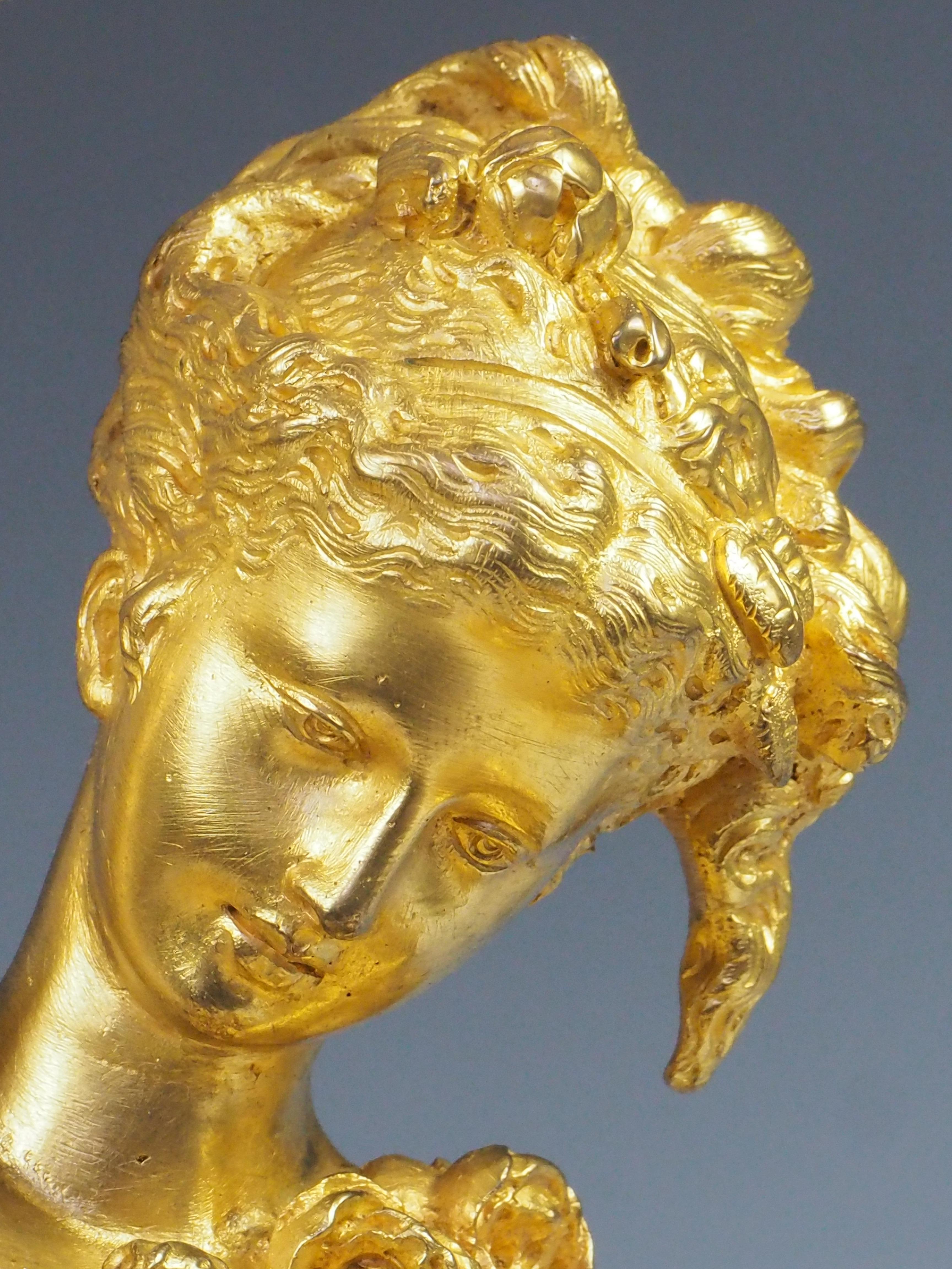 Lampe à huile ancienne en bronze doré signée Carrier-Beluese Lady en vente 5