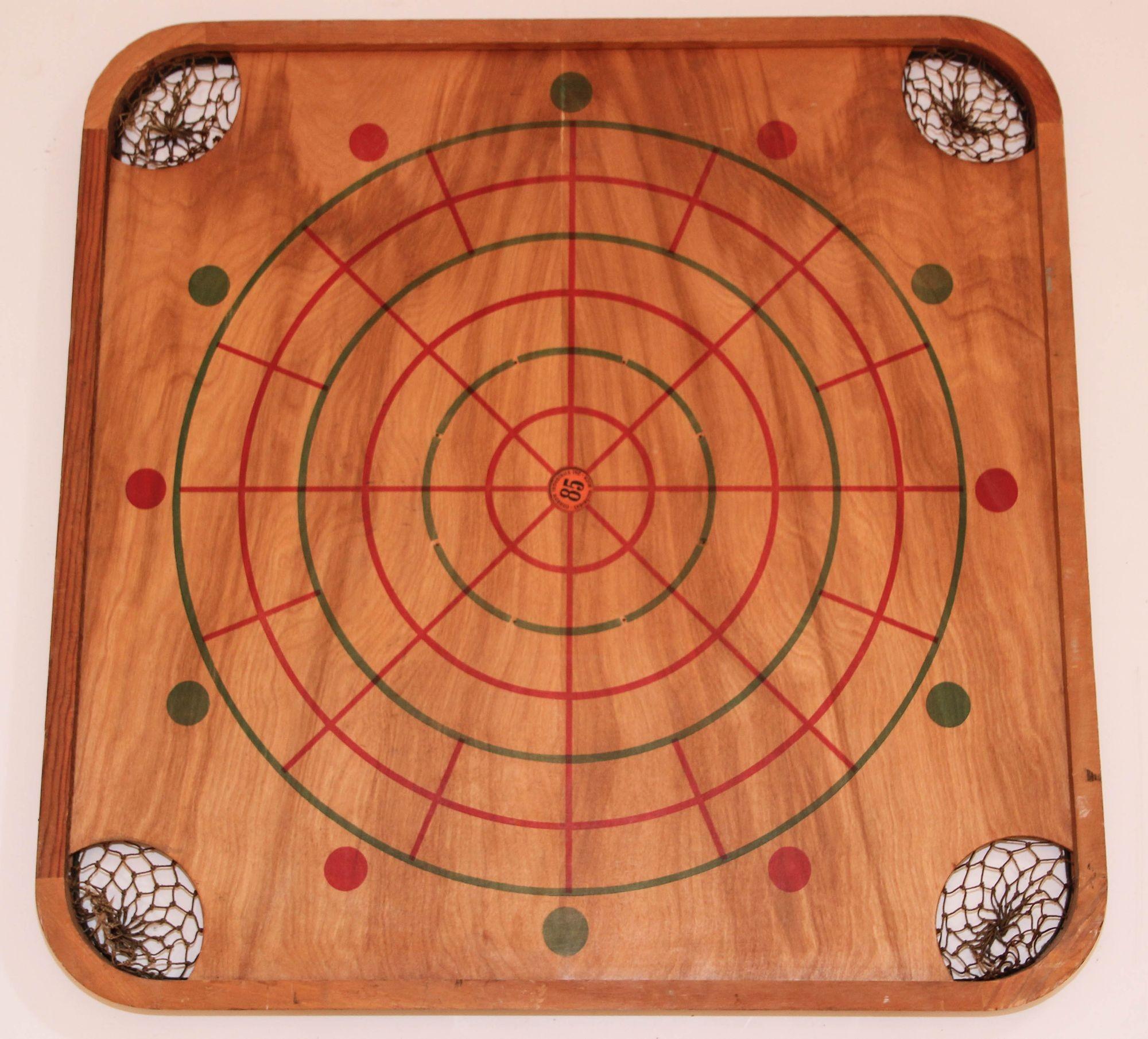 Hand-Crafted Antique Carrom Company Large Wood Game Board Double Sided For Sale