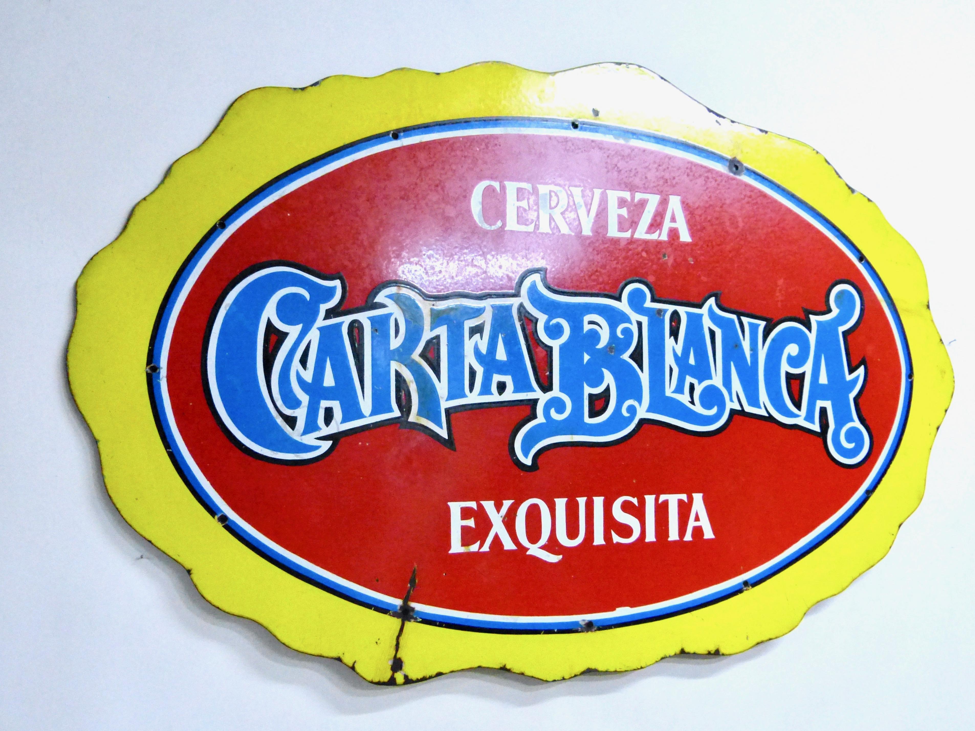 Antique Carta Blanca beer porcelain sign
Made in Mexico, circa 1950
Very good conditions, shows some dents
Measurements: 49