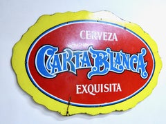 Antique Carta Blanca Mexican Beer Porcelain Sign, circa 1950