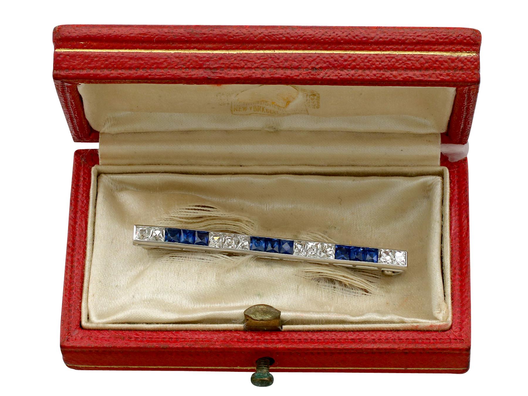 Cartier 1.62 Carat Sapphire and 1.95 Carat Diamond Platinum Bar Brooch 4