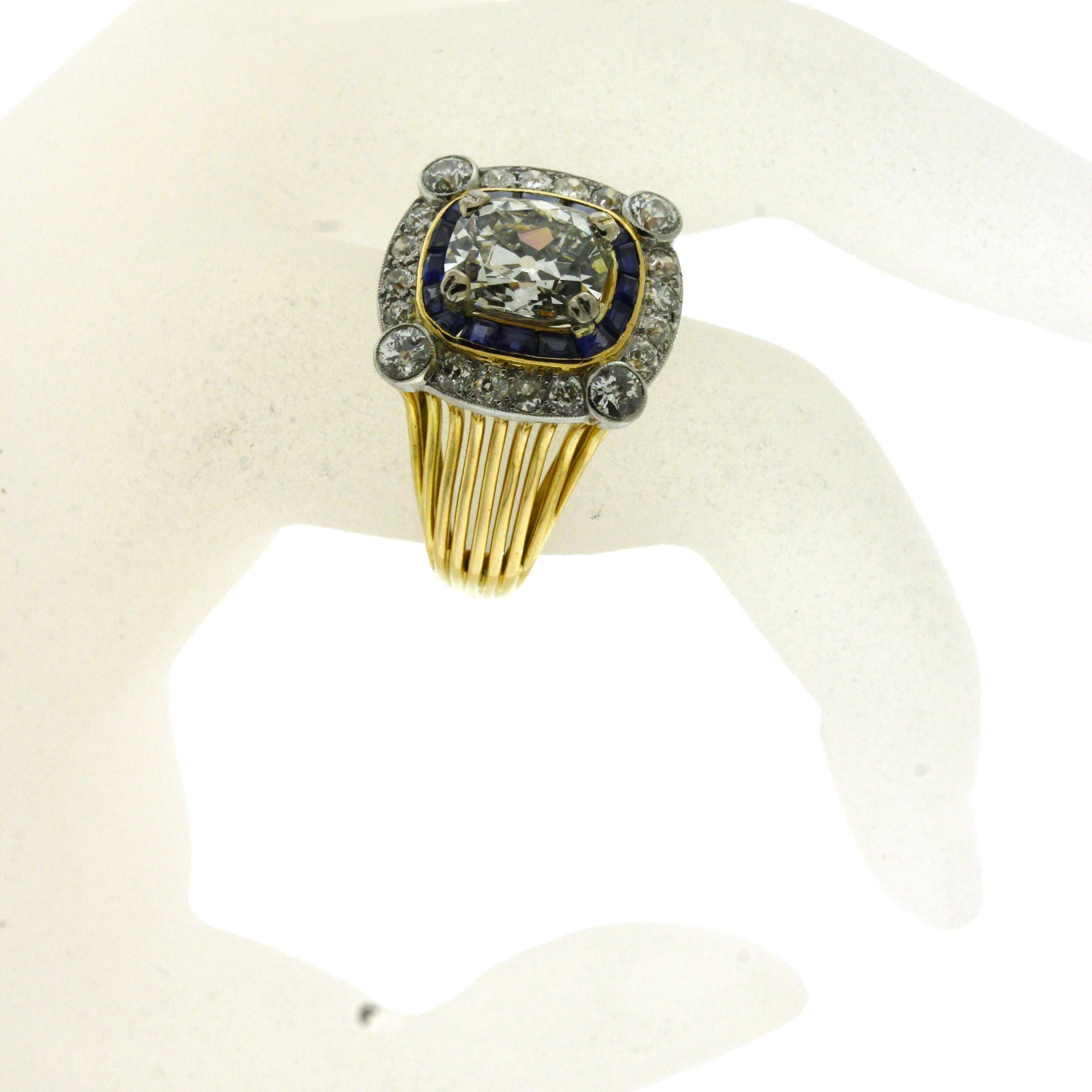 Antique Cartier 3.17 Carat Diamond Gold & Platinum Ring, GIA Certified 7