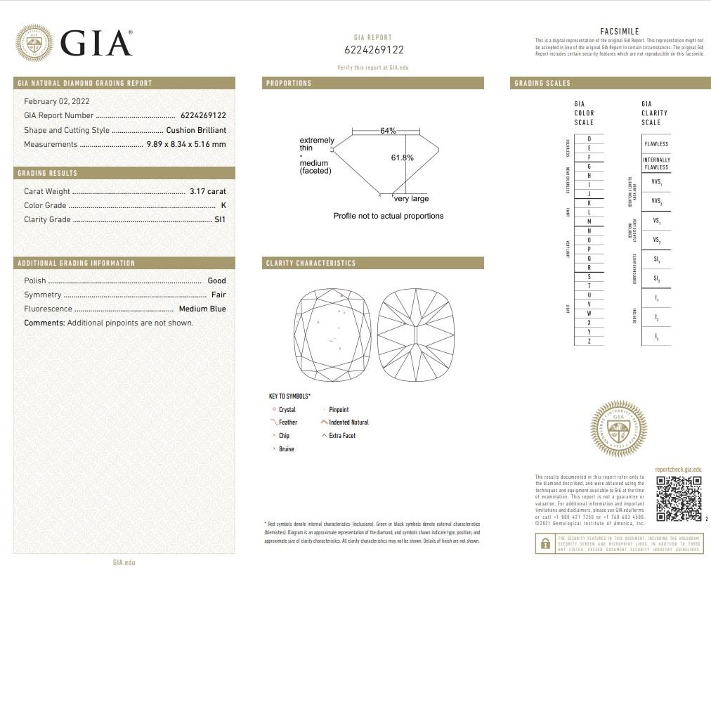 Antique Cartier 3.17 Carat Diamond Gold & Platinum Ring, GIA Certified 9